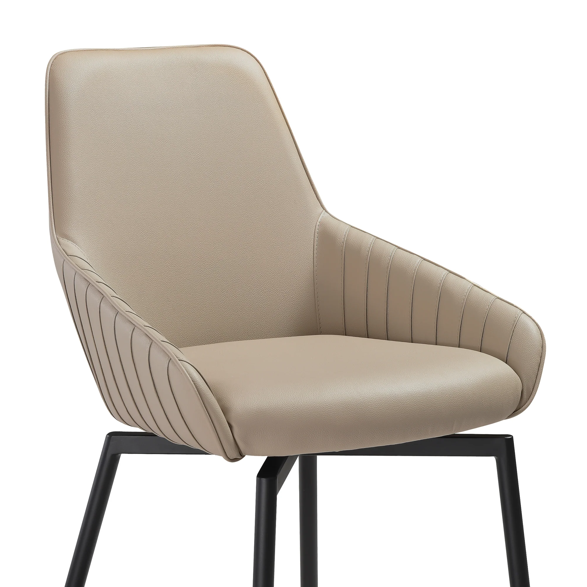 Shilo Swivel Upholstered Dining Chair in Champagne Faux Leather with Black Metal Legs - Set of 2 By Armen Living - Image 7