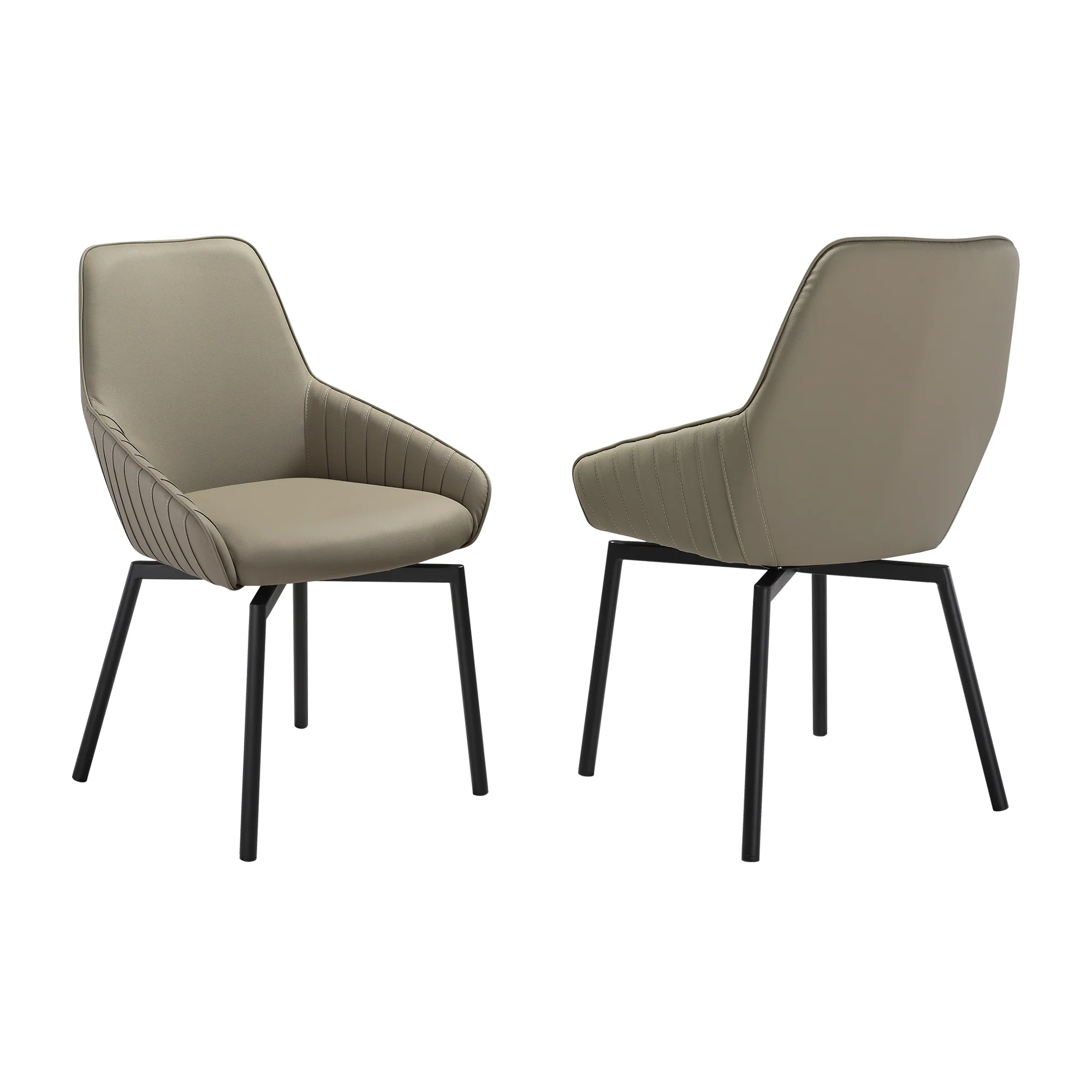 Shilo Swivel Upholstered Dining Chair in Taupe Gray Faux Leather with Black Metal Legs - Set of 2 By Armen Living - Image 3