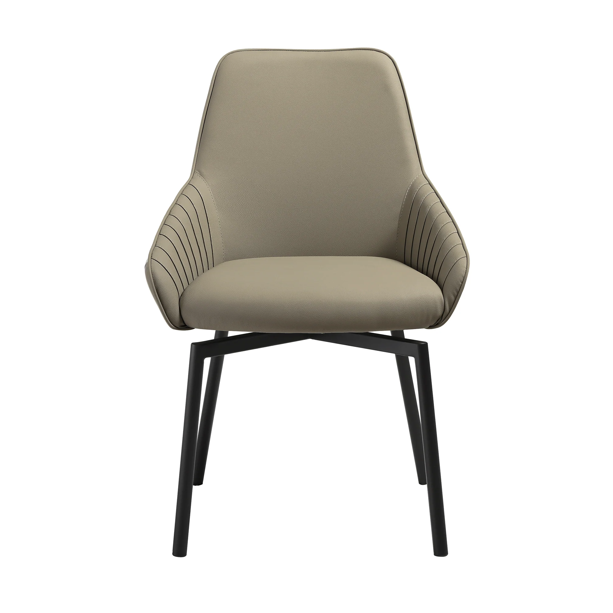 Shilo Swivel Upholstered Dining Chair in Taupe Gray Faux Leather with Black Metal Legs - Set of 2 By Armen Living - Image 5