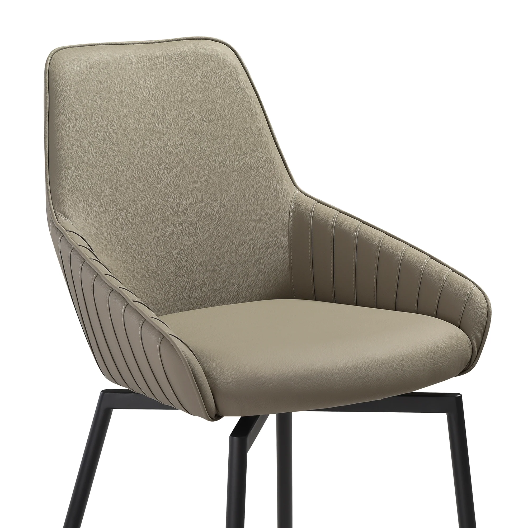 Shilo Swivel Upholstered Dining Chair in Taupe Gray Faux Leather with Black Metal Legs - Set of 2 By Armen Living - Image 6