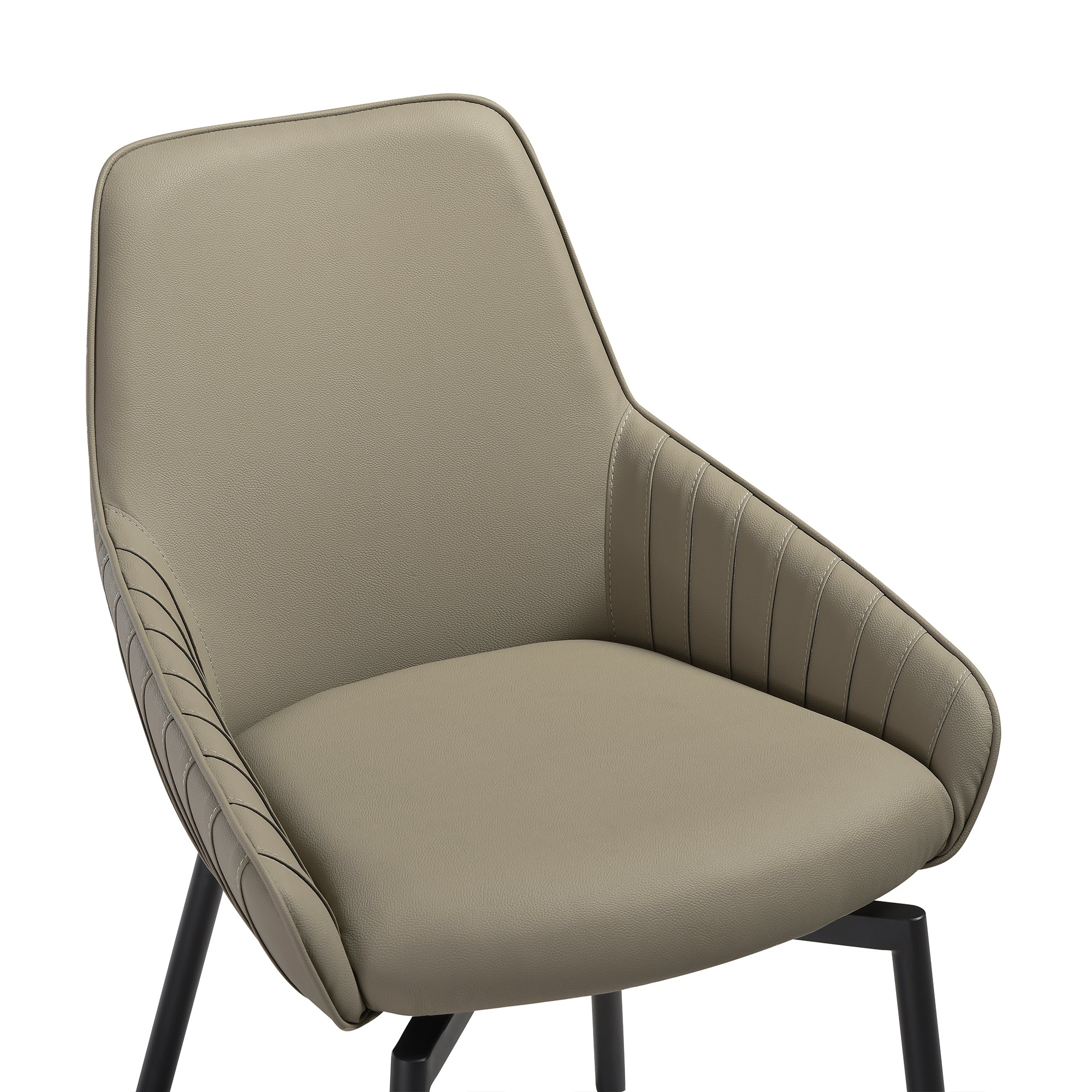 Shilo Swivel Upholstered Dining Chair in Taupe Gray Faux Leather with Black Metal Legs - Set of 2 By Armen Living - Image 7