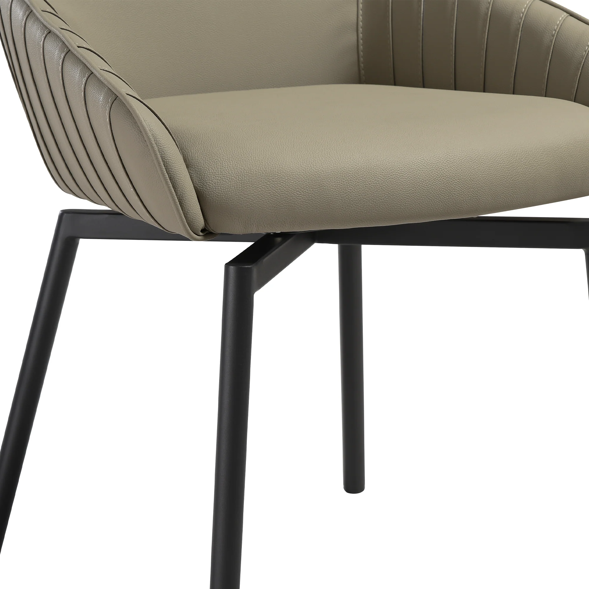 Shilo Swivel Upholstered Dining Chair in Taupe Gray Faux Leather with Black Metal Legs - Set of 2 By Armen Living - Image 8