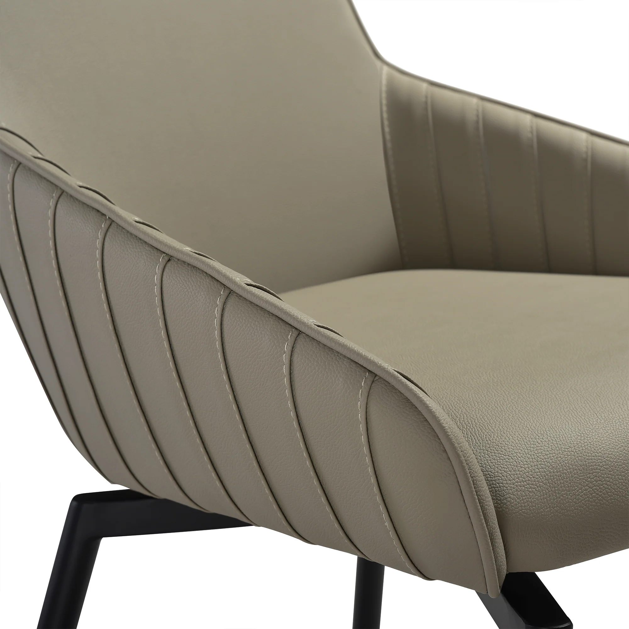 Shilo Swivel Upholstered Dining Chair in Taupe Gray Faux Leather with Black Metal Legs - Set of 2 By Armen Living - Image 9