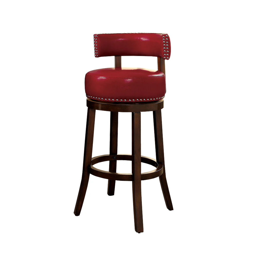 Shirley Contemporary 24" Barstool Withpu Cushion, Red Finish, Set Of 2 By Benzara - Image 2