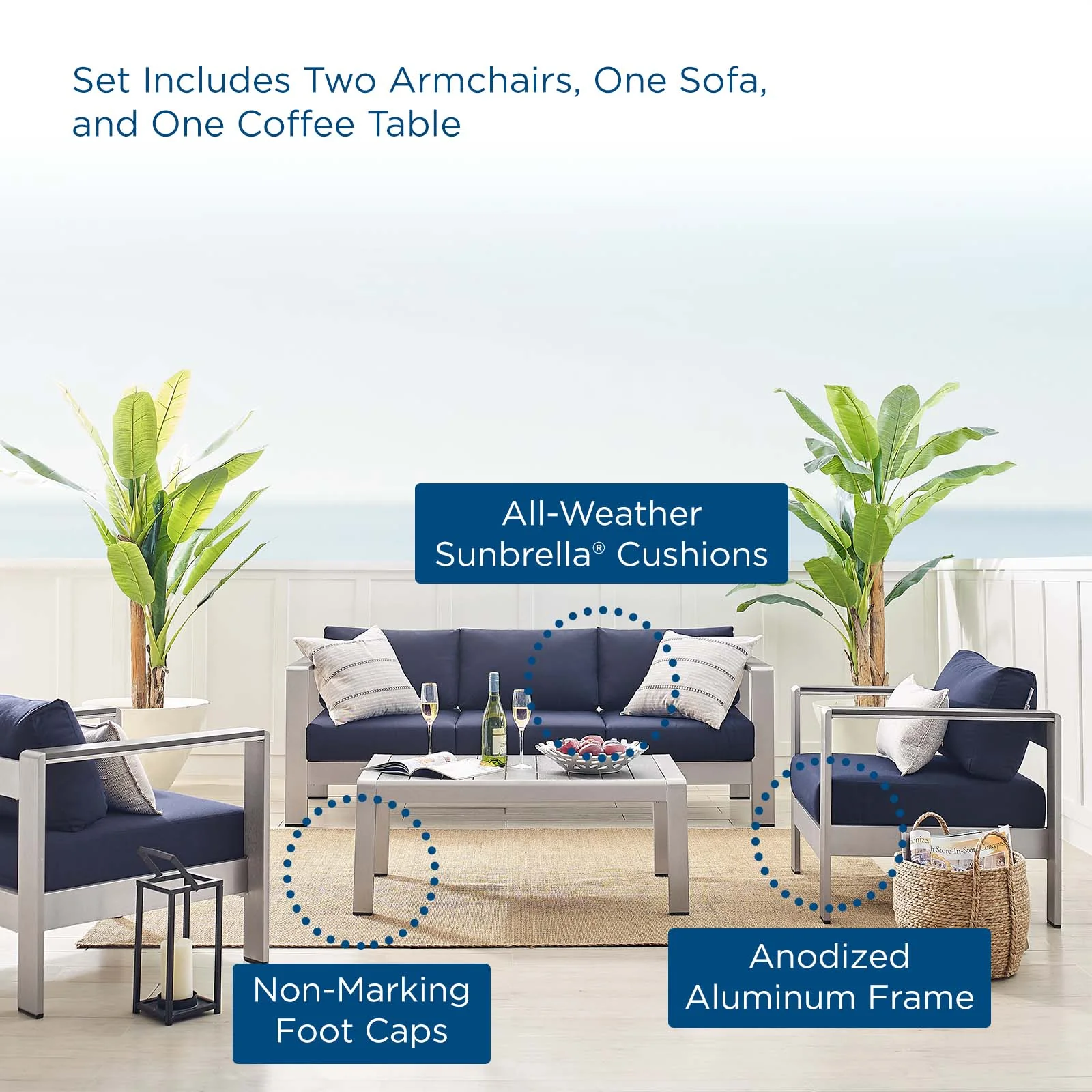 Shore Sunbrella® Fabric Outdoor Patio Aluminum 4 Piece Set By Modway - EEI-4316 - Image 21