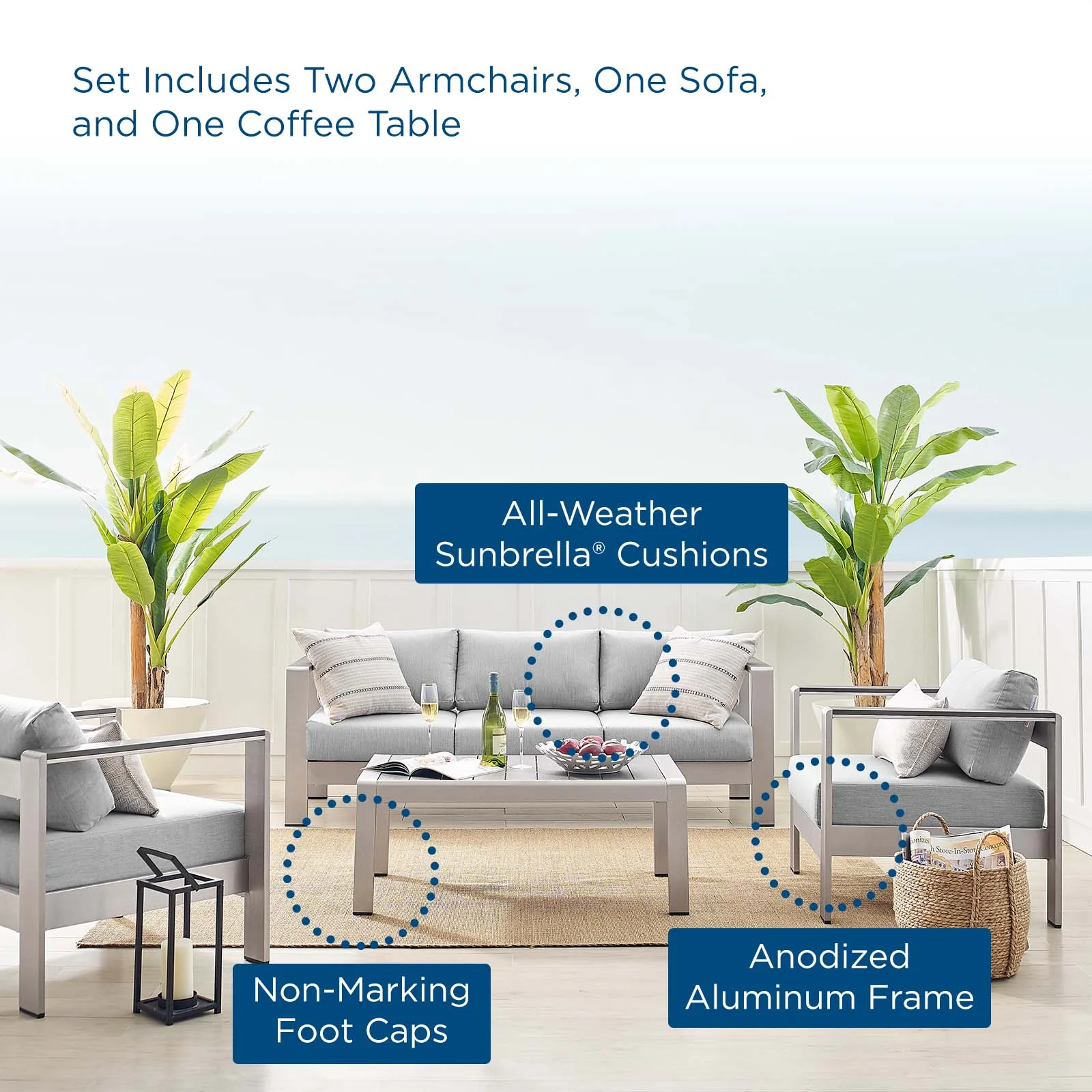 Shore Sunbrella® Fabric Outdoor Patio Aluminum 4 Piece Set By Modway - EEI-4316 - Image 7