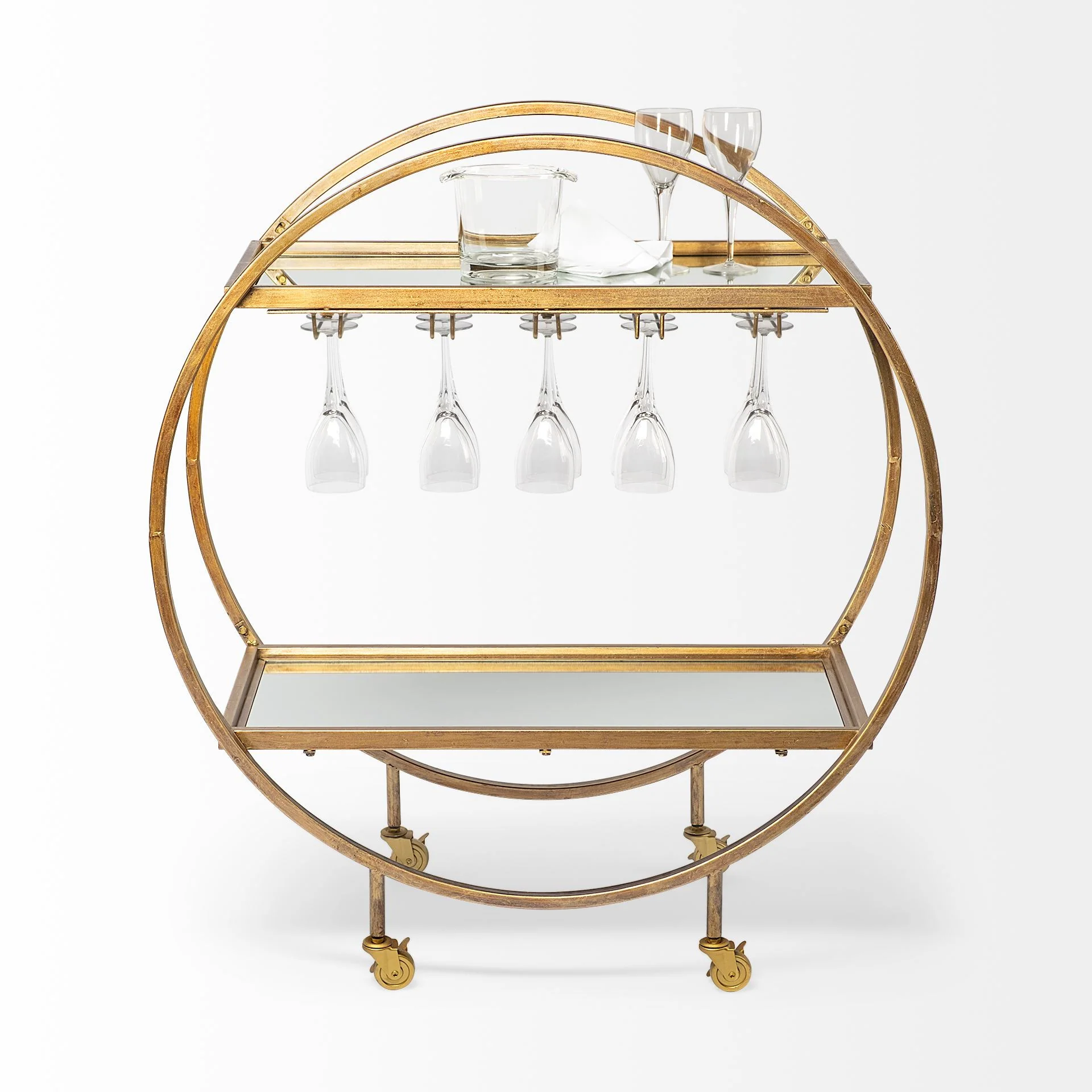 Showstopper Circular Rolling Gold Bar Cart By Homeroots - Image 3