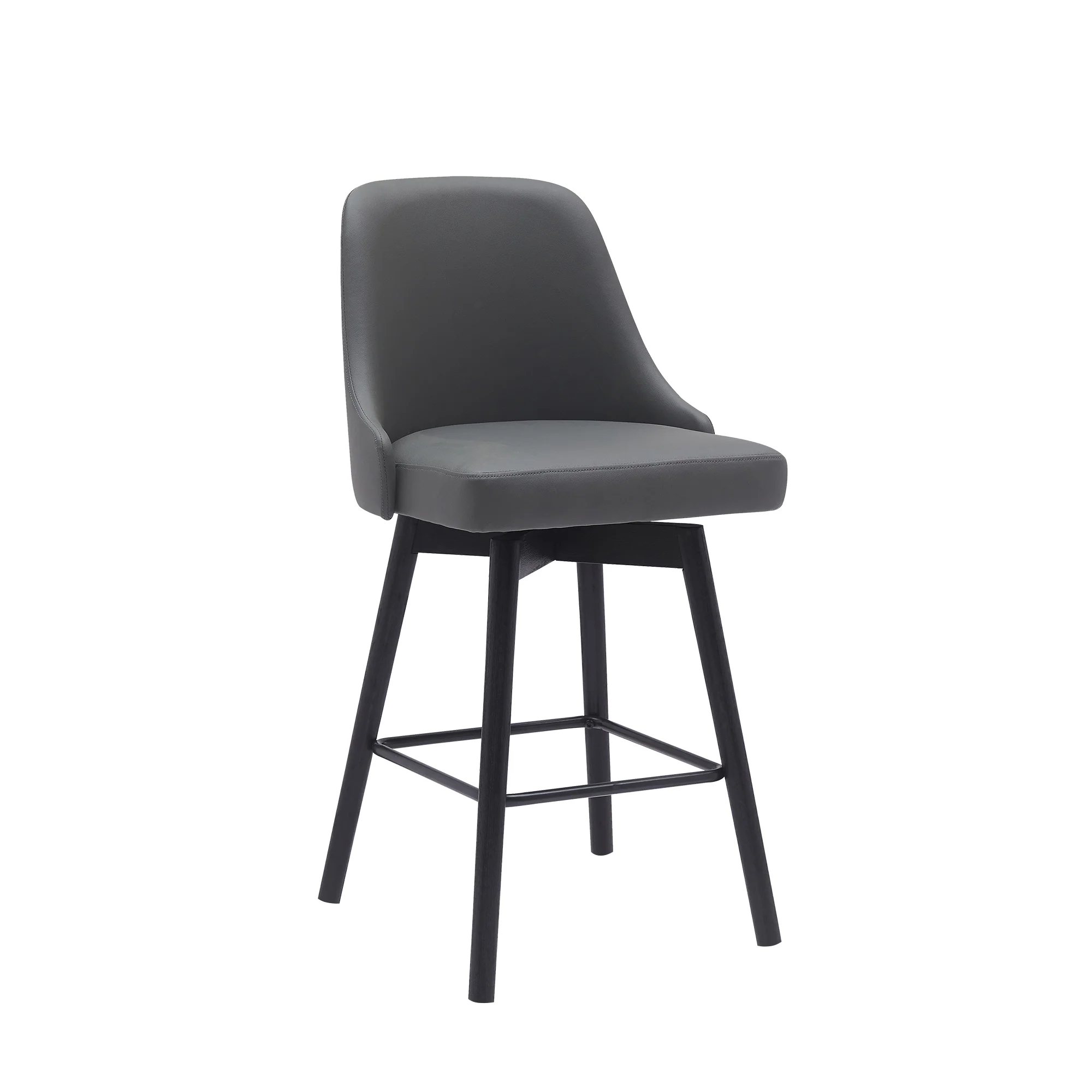 Sicily 26" Swivel Black Wood Counter Stool in Gray Faux Leather By Armen Living - Image 2