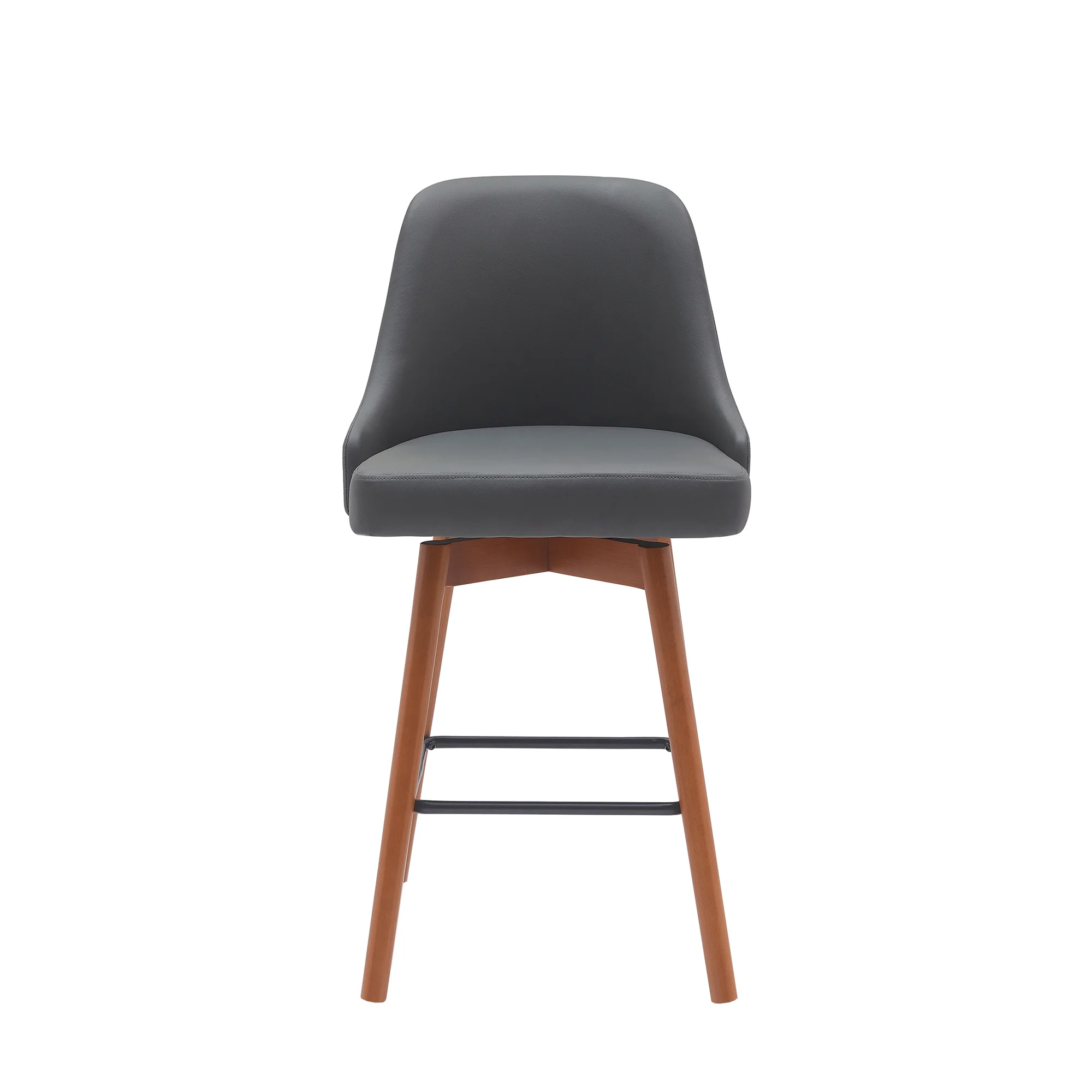Sicily 26" Swivel Walnut Wood Counter Stool in Cream Faux Leather By Armen Living - Image 10