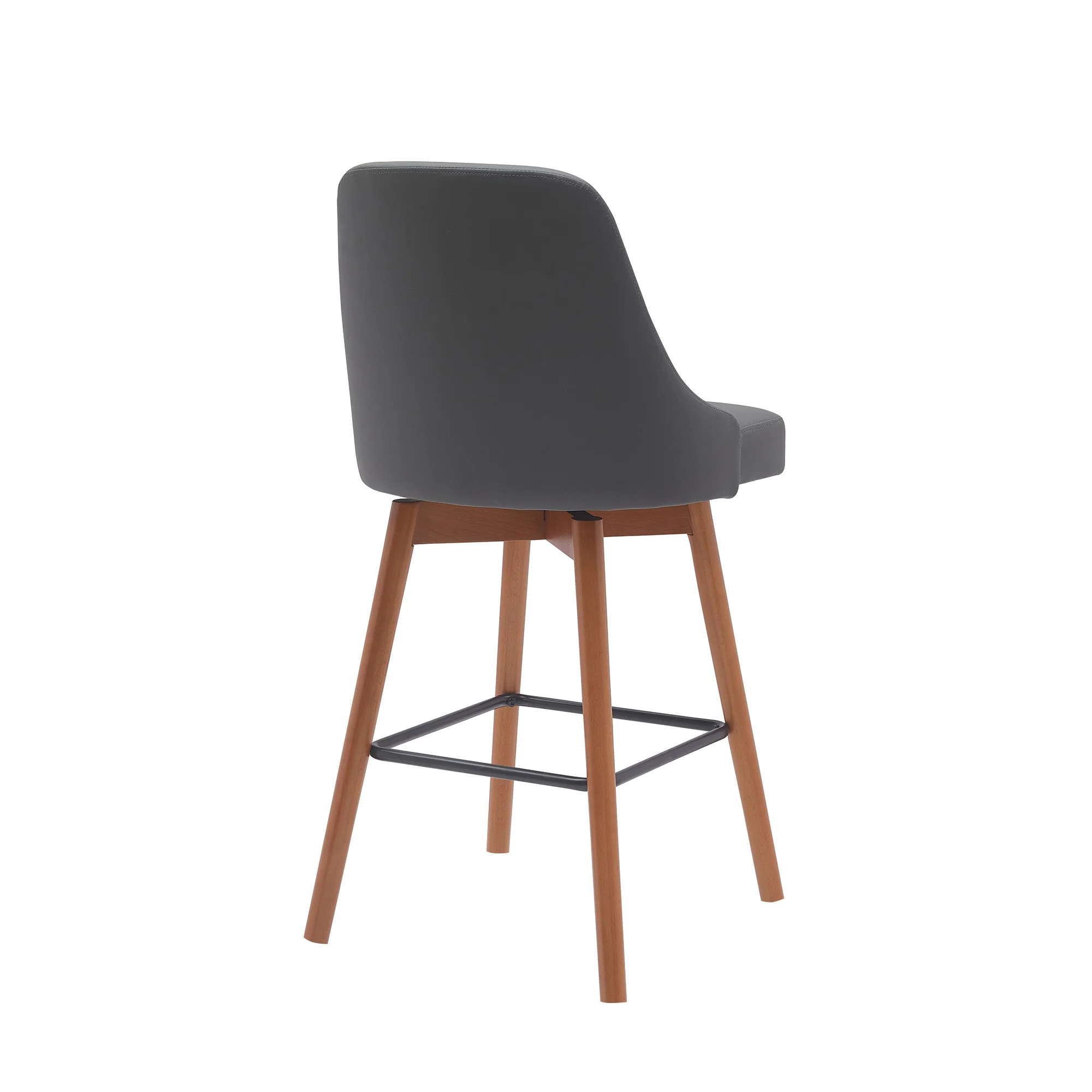Sicily 26" Swivel Walnut Wood Counter Stool in Cream Faux Leather By Armen Living - Image 11