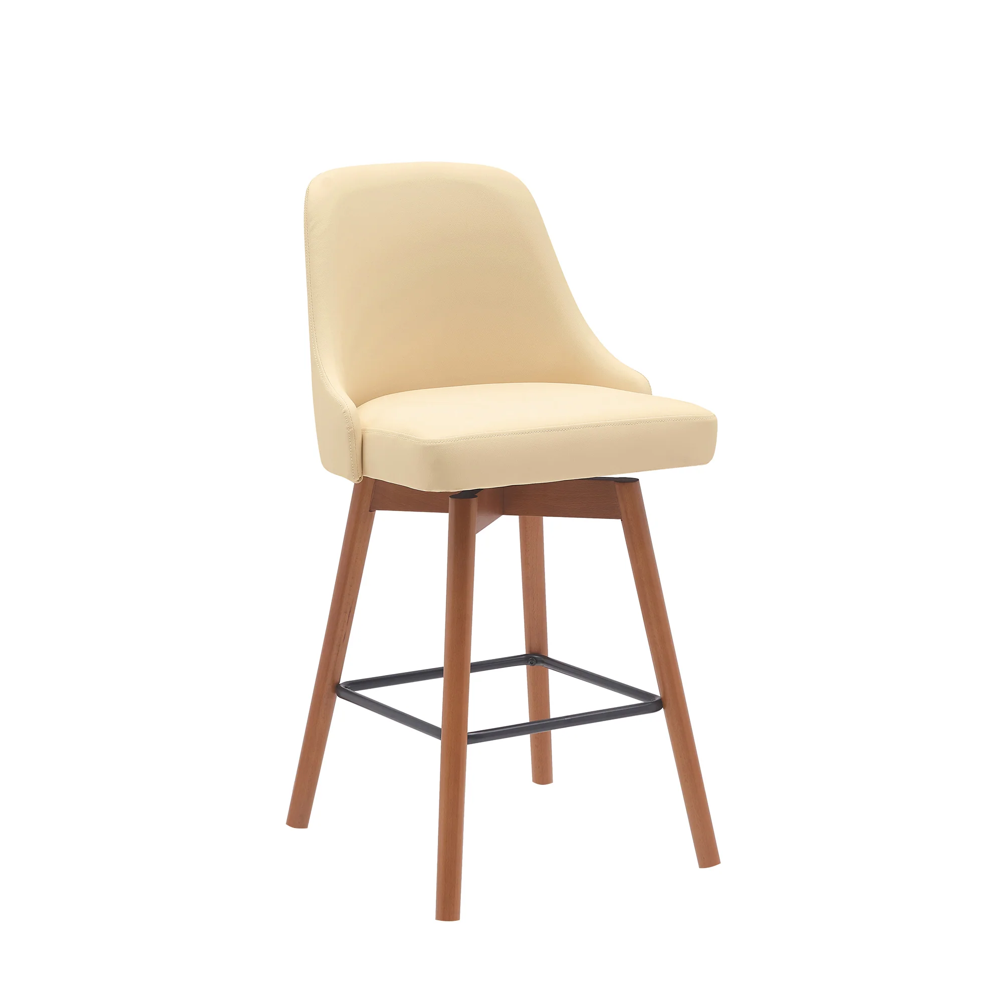 Sicily 26" Swivel Walnut Wood Counter Stool in Cream Faux Leather By Armen Living - Image 2