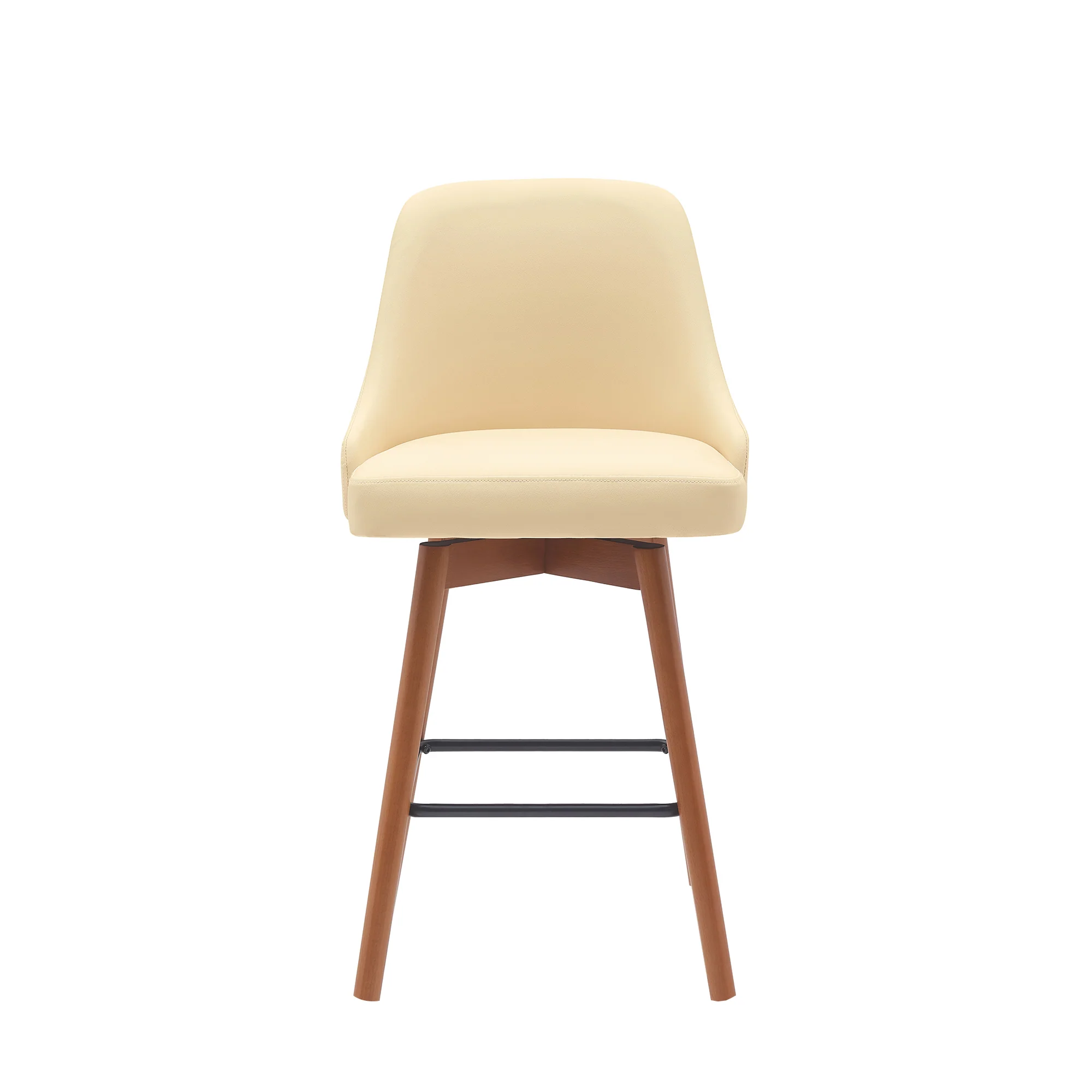 Sicily 26" Swivel Walnut Wood Counter Stool in Cream Faux Leather By Armen Living - Image 3