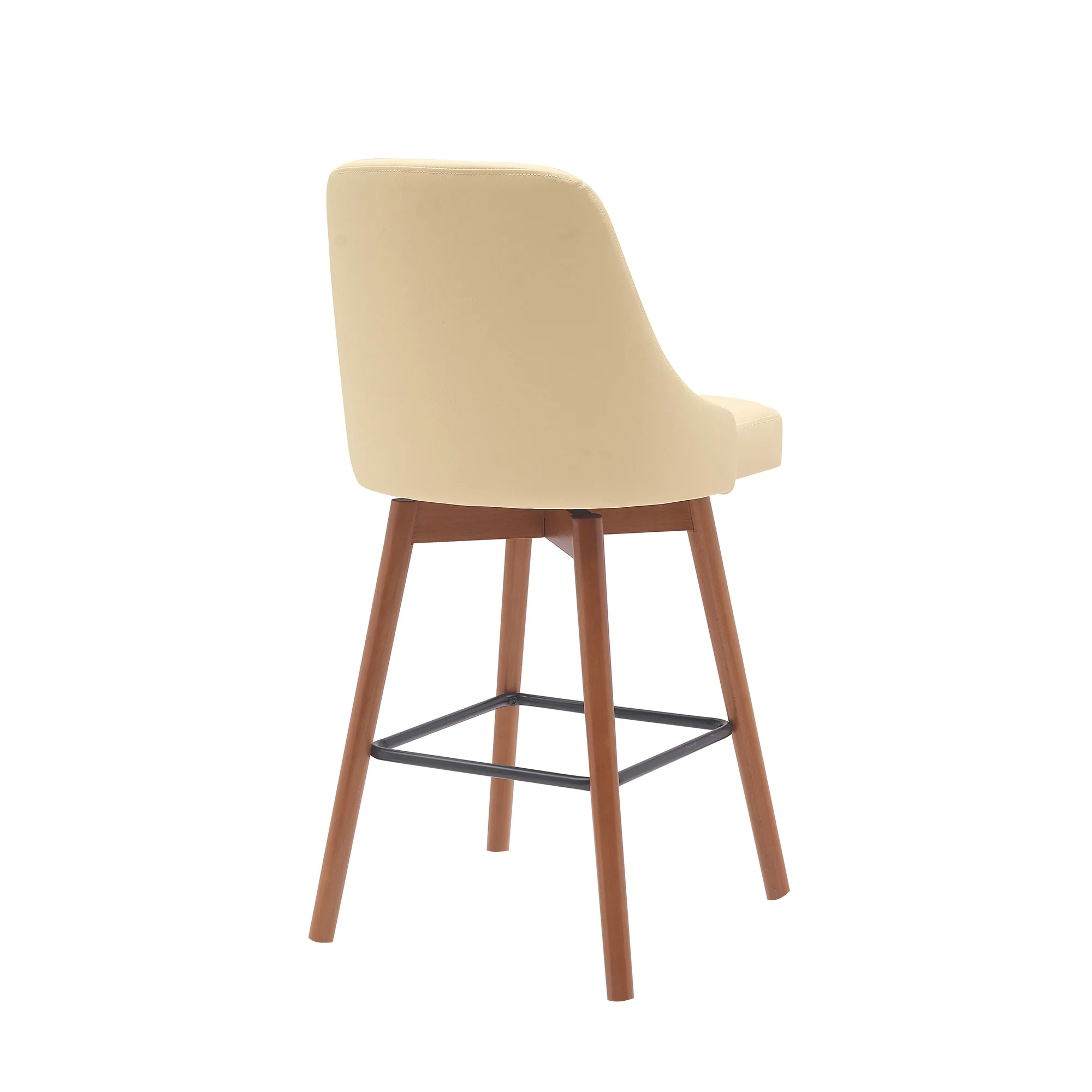 Sicily 26" Swivel Walnut Wood Counter Stool in Cream Faux Leather By Armen Living - Image 4