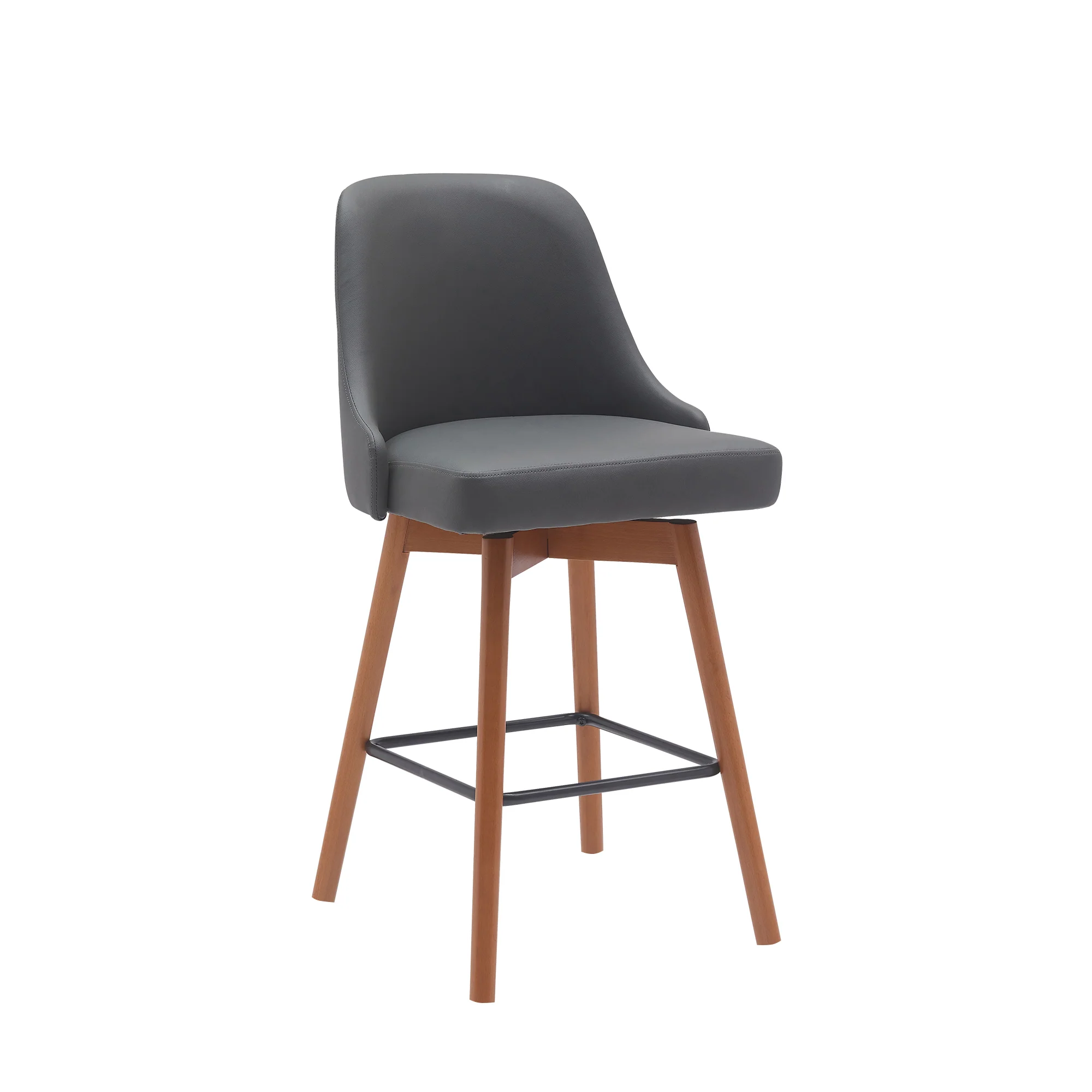 Sicily 26" Swivel Walnut Wood Counter Stool in Cream Faux Leather By Armen Living - Image 9