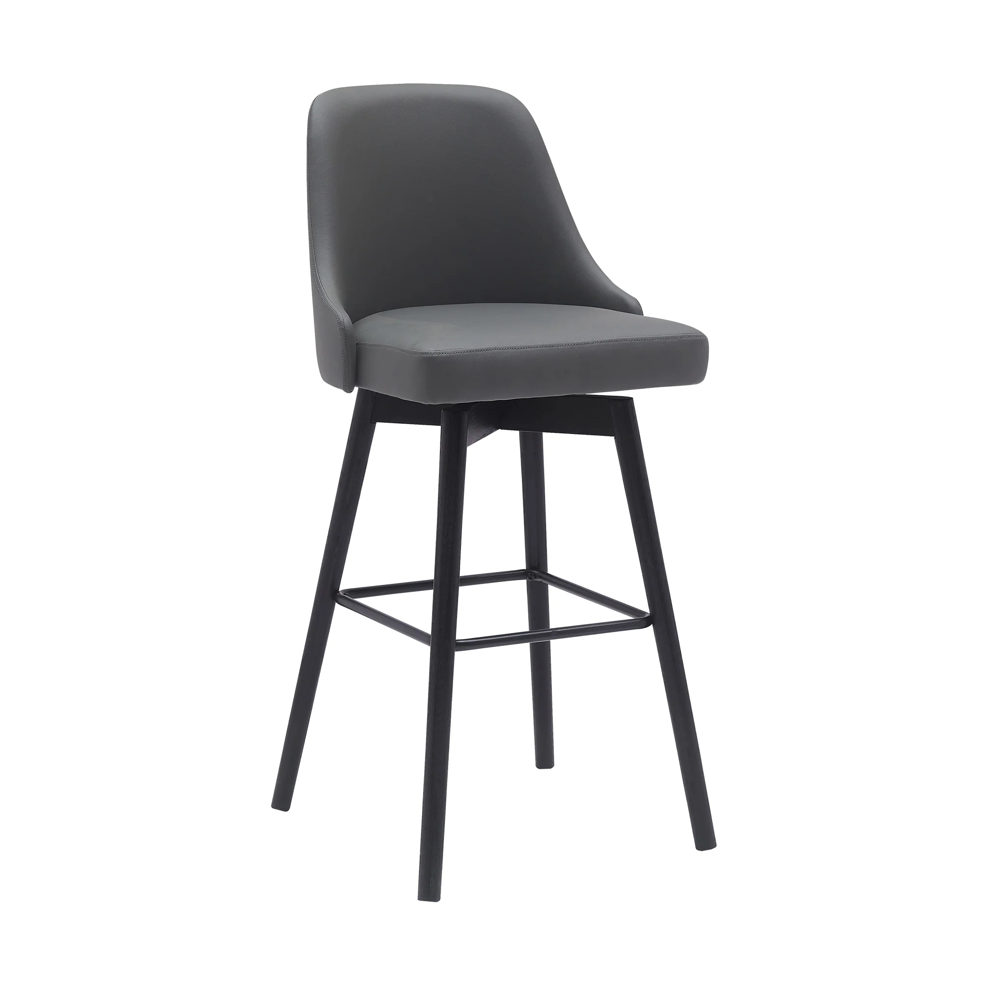 Sicily 30" Swivel Black Wood Bar Stool in Gray Faux Leather By Armen Living - Image 2
