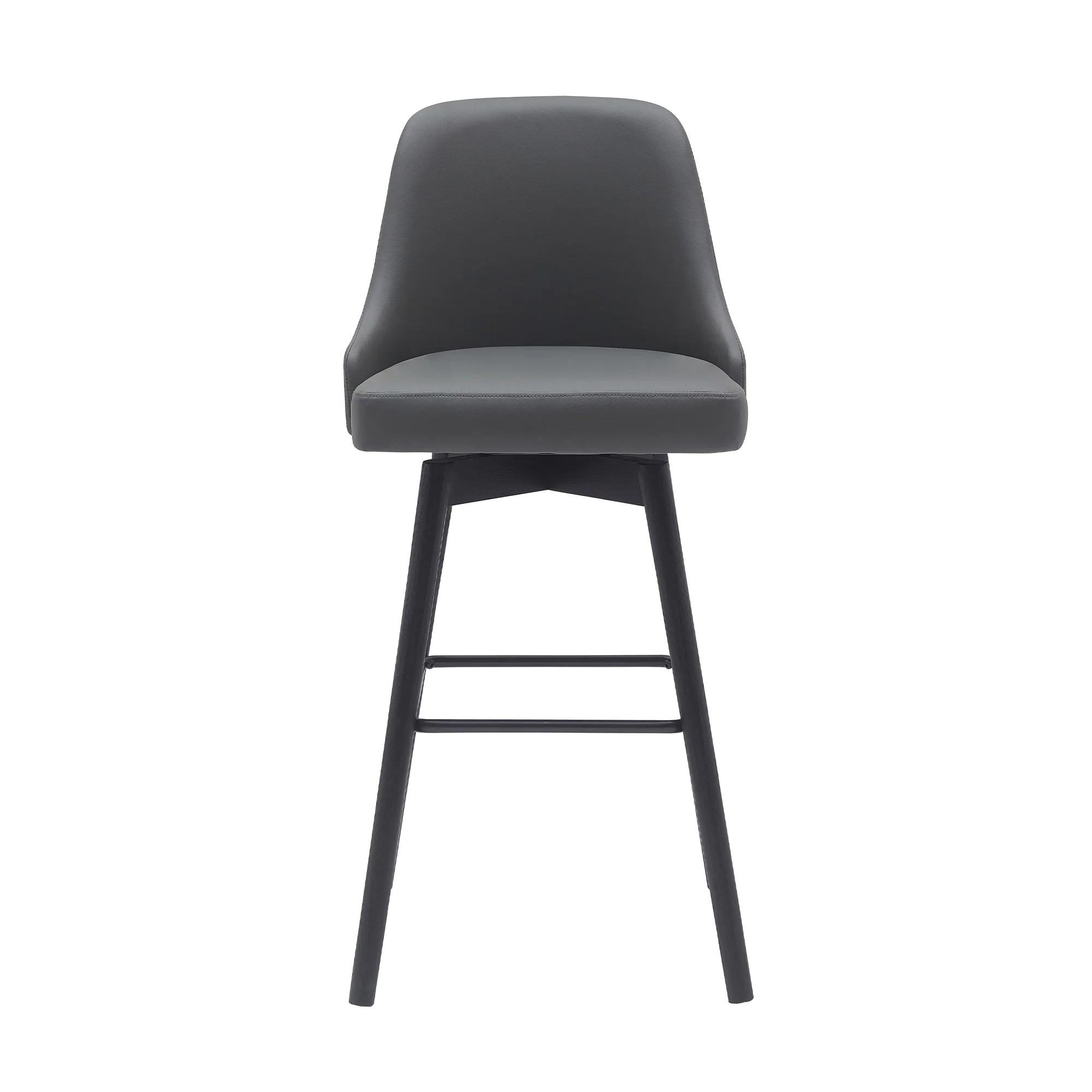 Sicily 30" Swivel Black Wood Bar Stool in Gray Faux Leather By Armen Living - Image 3