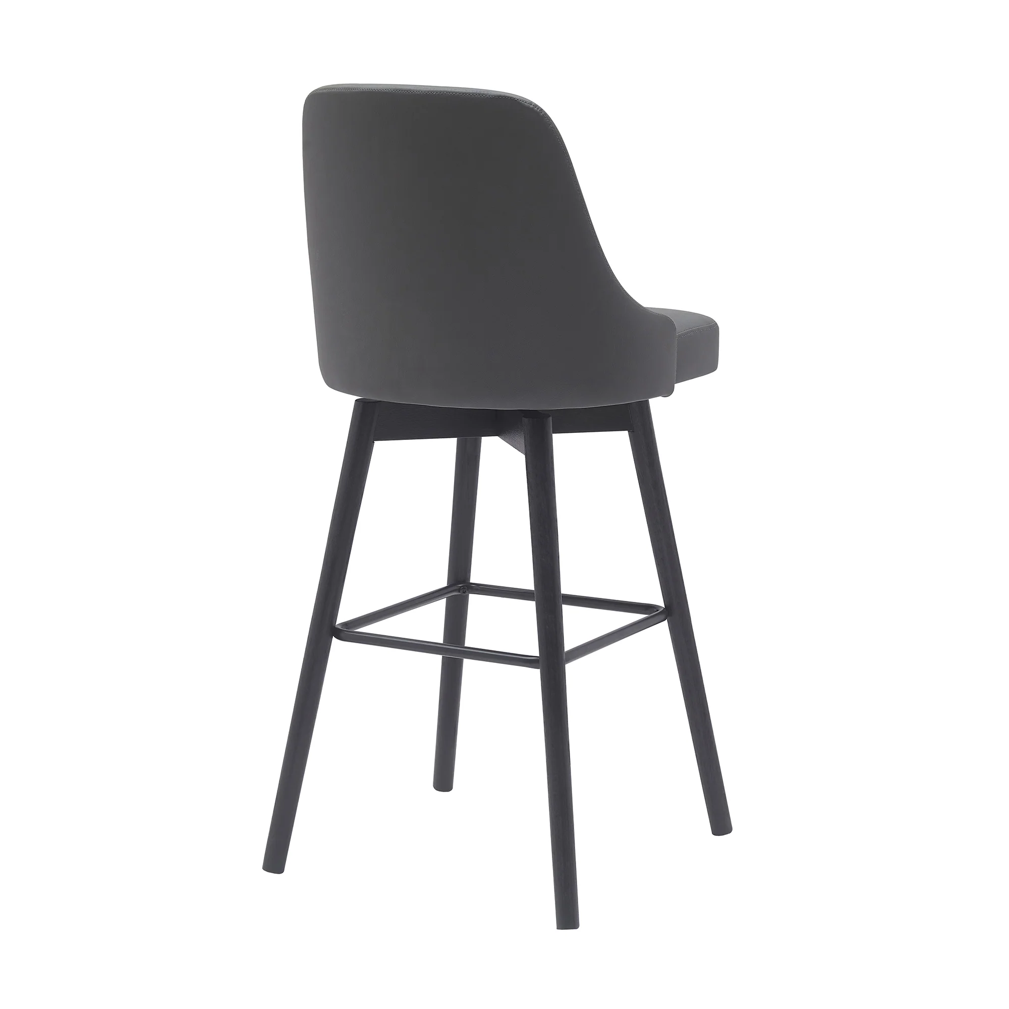 Sicily 30" Swivel Black Wood Bar Stool in Light Grey Fabric By Armen Living - Image 4