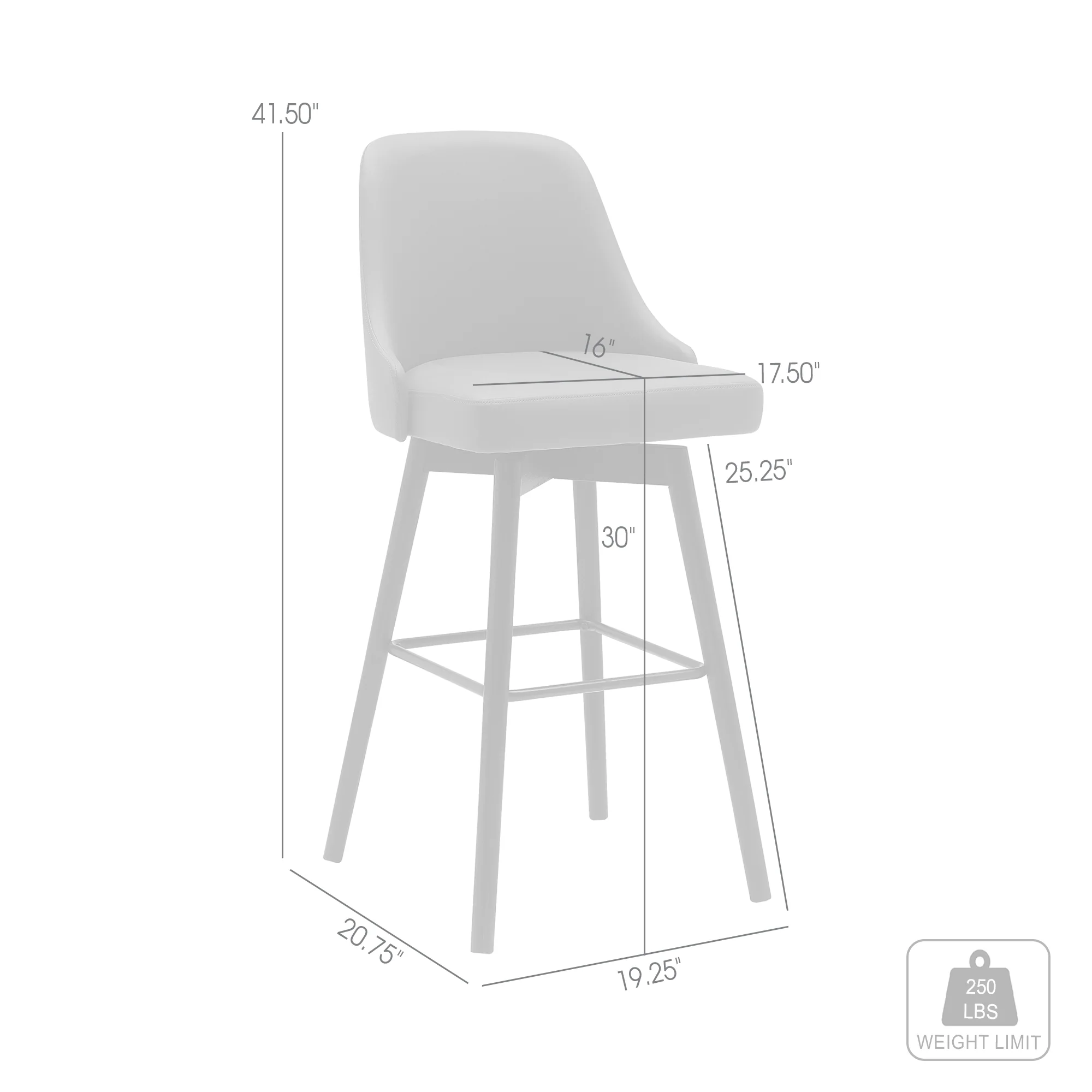 Sicily 30" Swivel Black Wood Bar Stool in Light Grey Fabric By Armen Living - Image 9