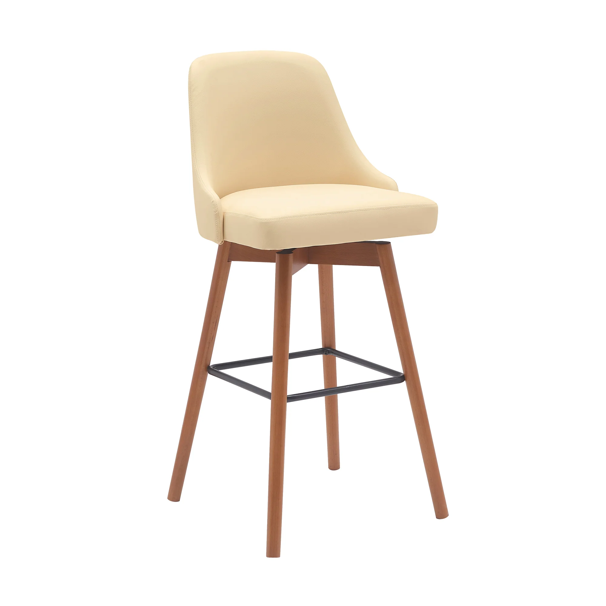 Sicily 30" Swivel Walnut Wood Bar Stool in Cream Faux Leather By Armen Living - Image 2