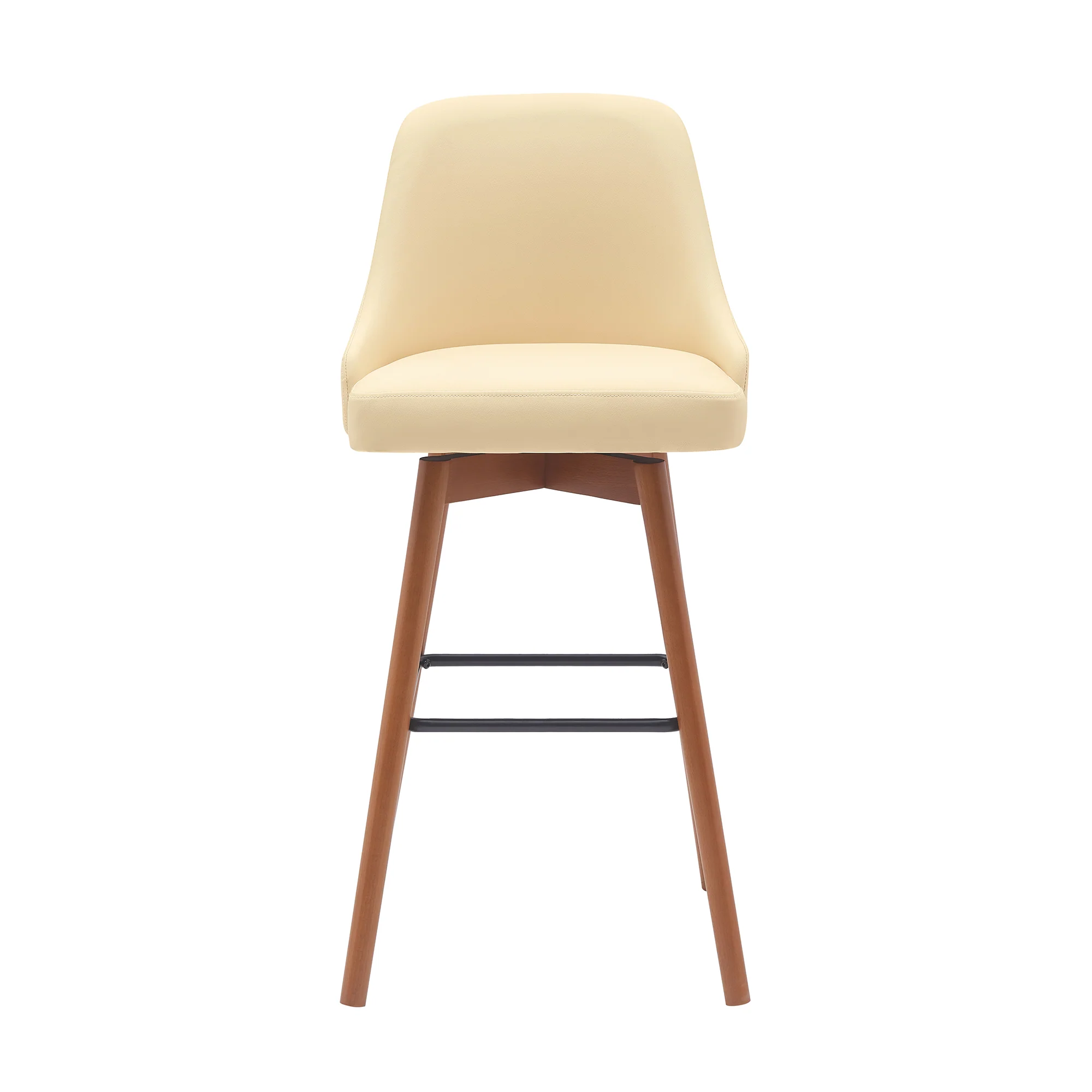 Sicily 30" Swivel Walnut Wood Bar Stool in Cream Faux Leather By Armen Living - Image 3