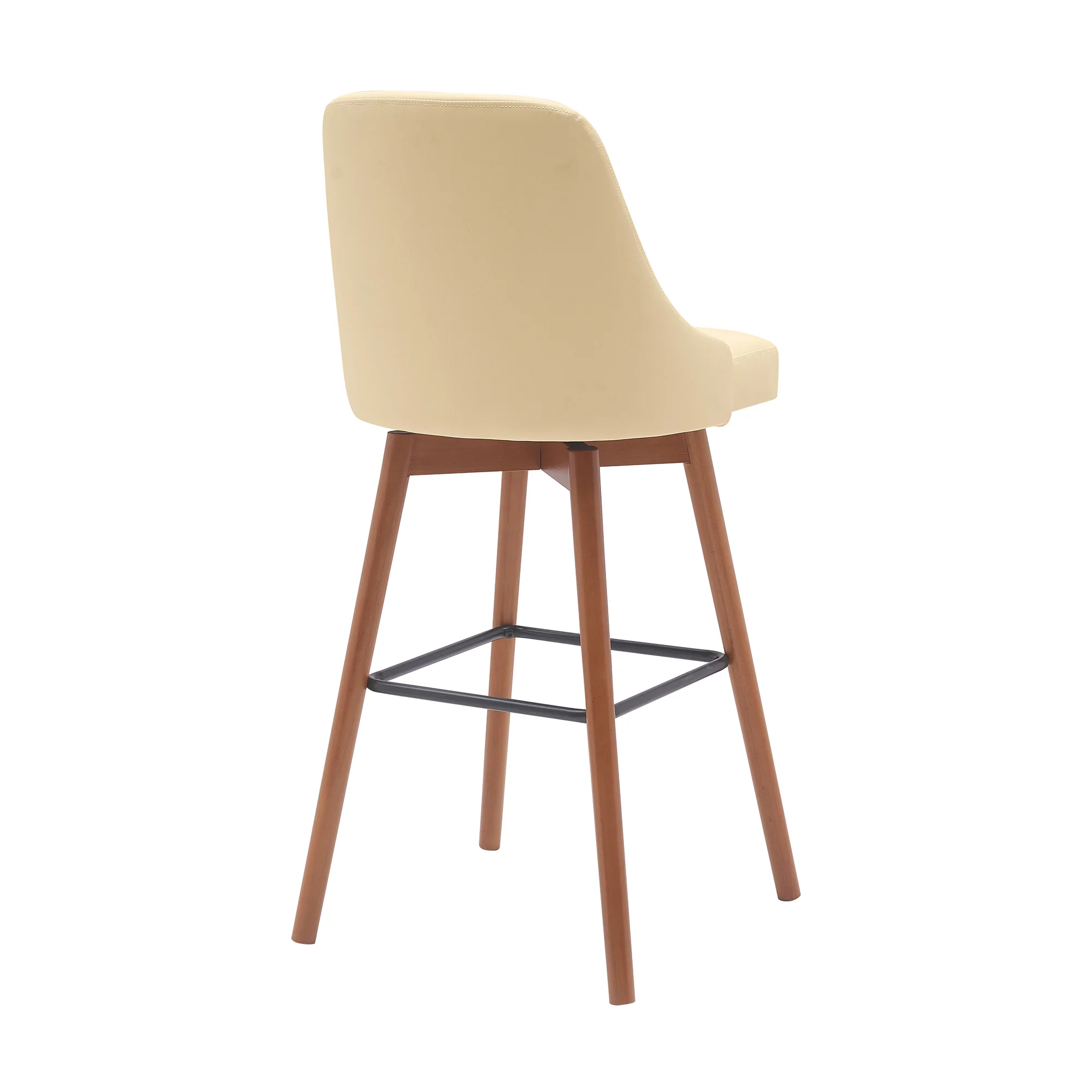 Sicily 30" Swivel Walnut Wood Bar Stool in Cream Faux Leather By Armen Living - Image 4