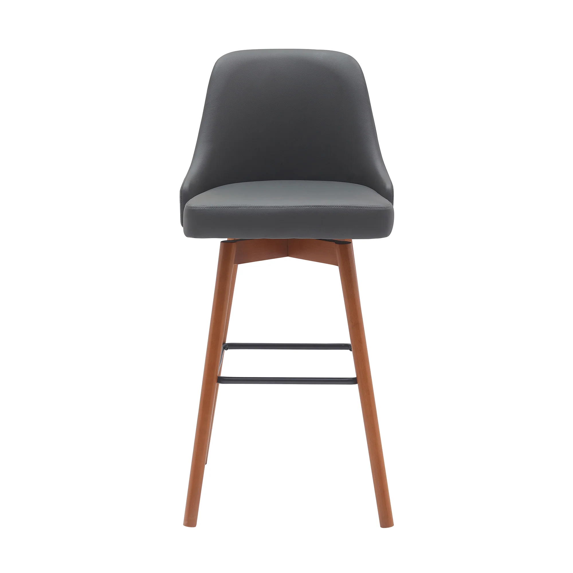 Sicily 30" Swivel Walnut Wood Bar Stool in Gray Faux Leather By Armen Living - Image 3