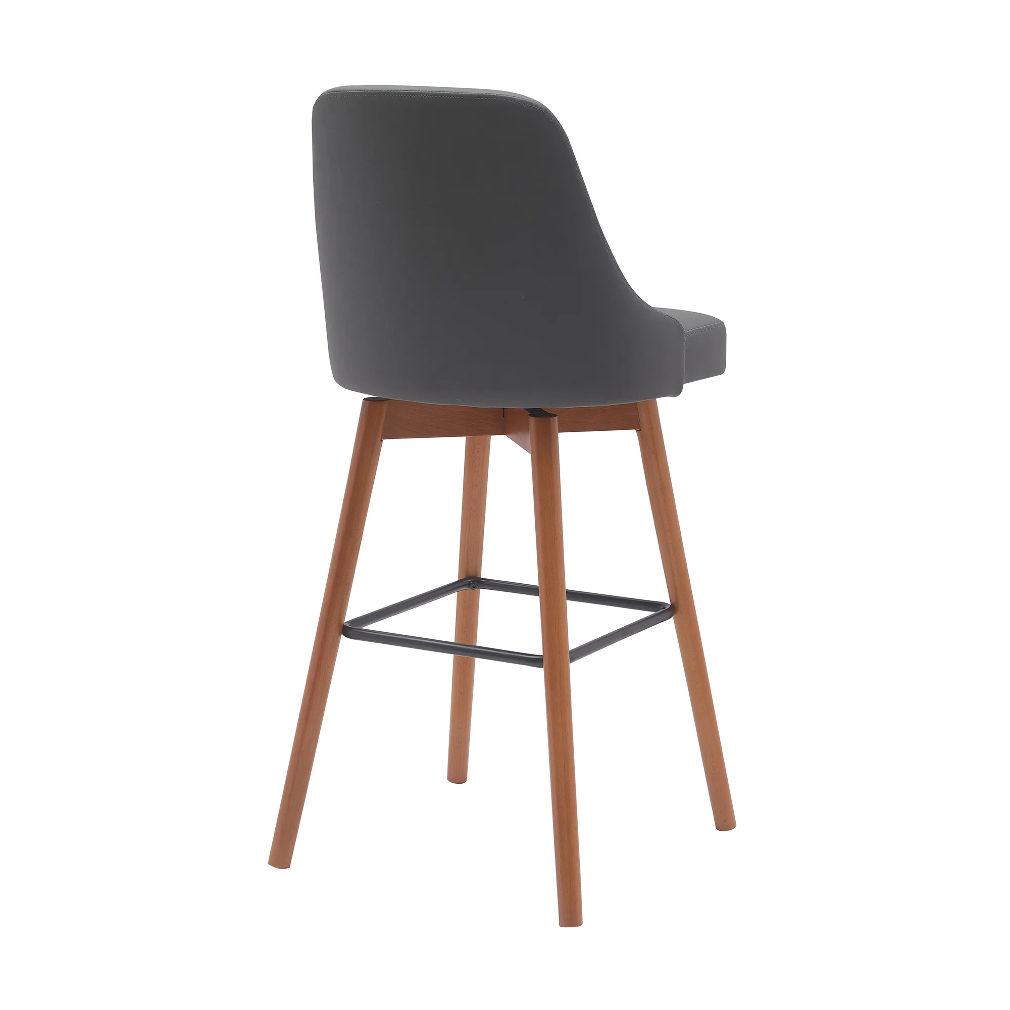 Sicily 30" Swivel Walnut Wood Bar Stool in Gray Faux Leather By Armen Living - Image 4
