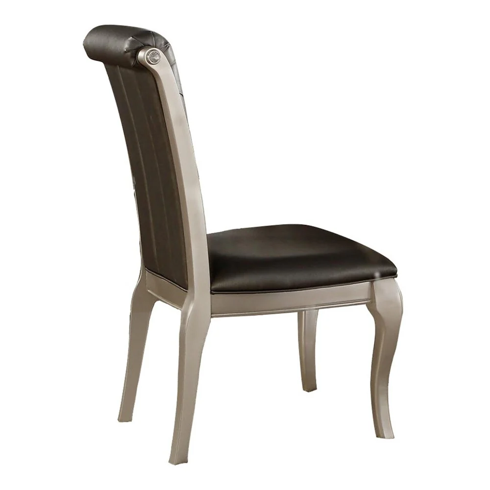 Side Chair With Crystal Button Tufted Back, Silver, Set of 2 By Benzara - Image 2