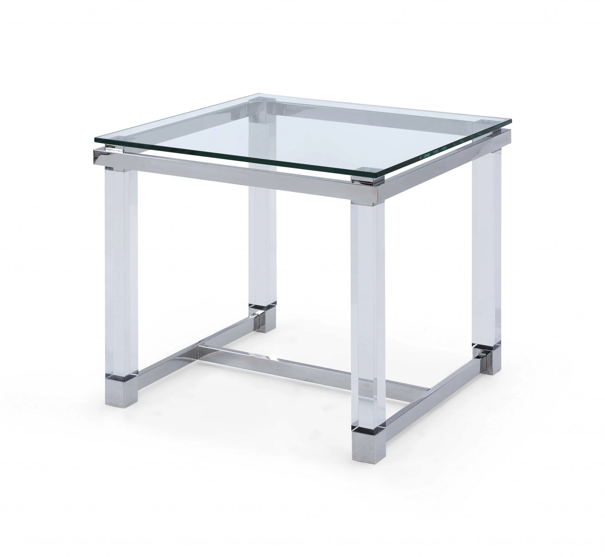 Side Table 10 mm Tempered Clear Glass Top Polished Stainless Steel Frame Acrylic Legs By Homeroots - Image 2
