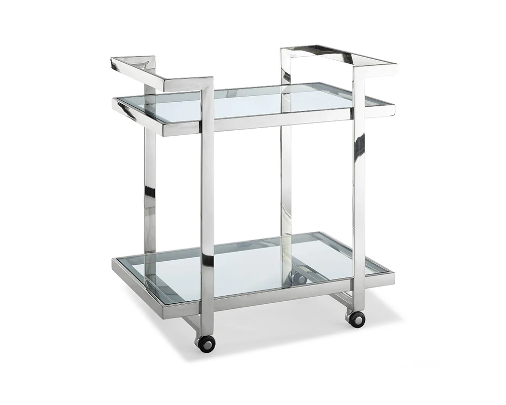 Side Table Or Bar Cart Clear Glass Stainless Steel Base On Castors By Homeroots - 320894 - Image 2