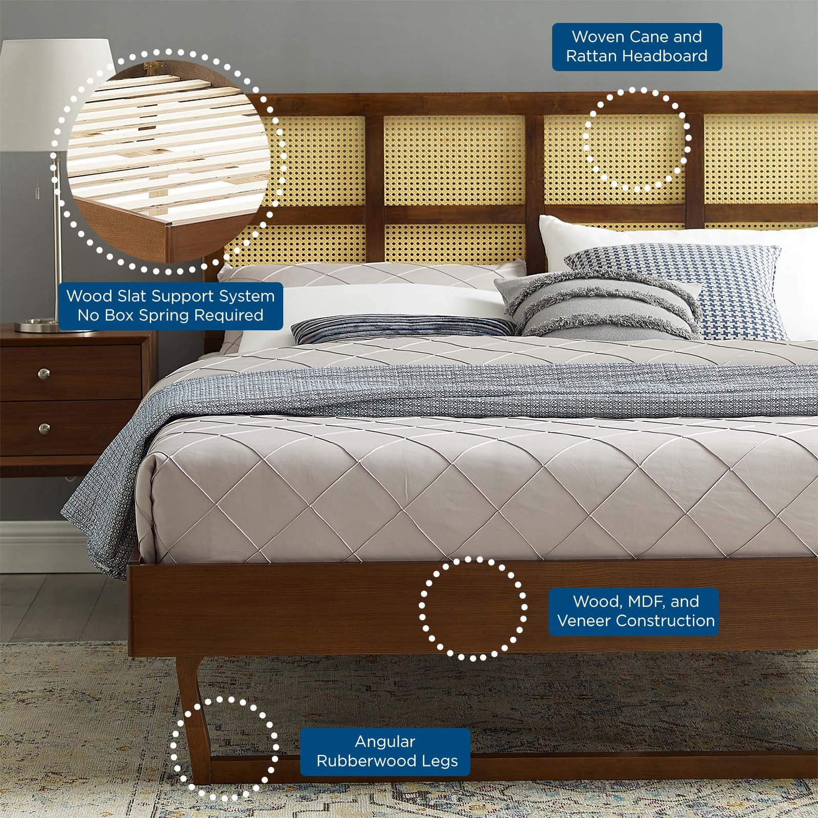 Sidney Cane and Wood Full Platform Bed With Angular Legs By Modway - MOD-6371 - Image 8