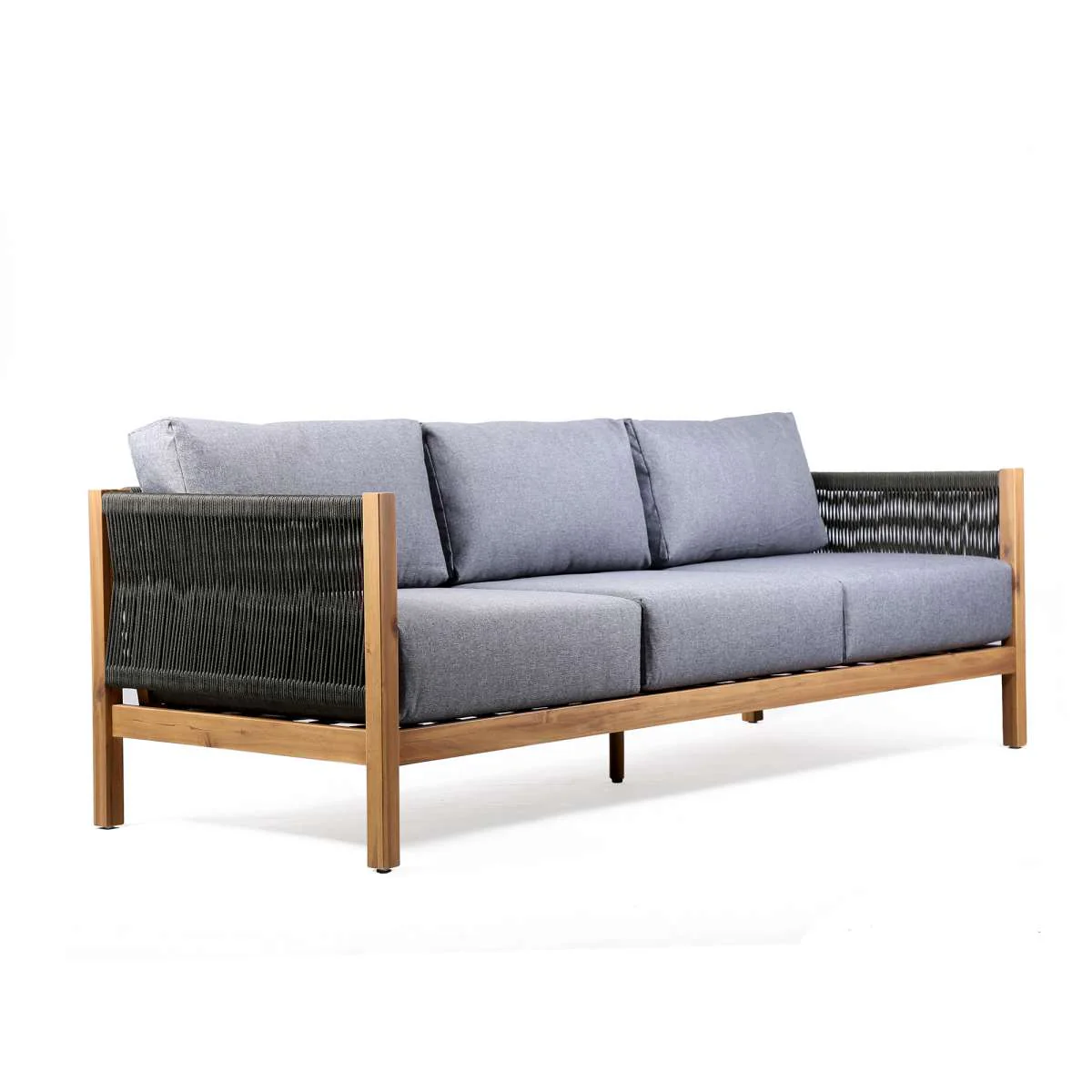 Sienna 4 Piece Acacia Wood Outdoor Sofa Seating Set with Teak Finish and Grey Cushions By Armen Living - Image 3