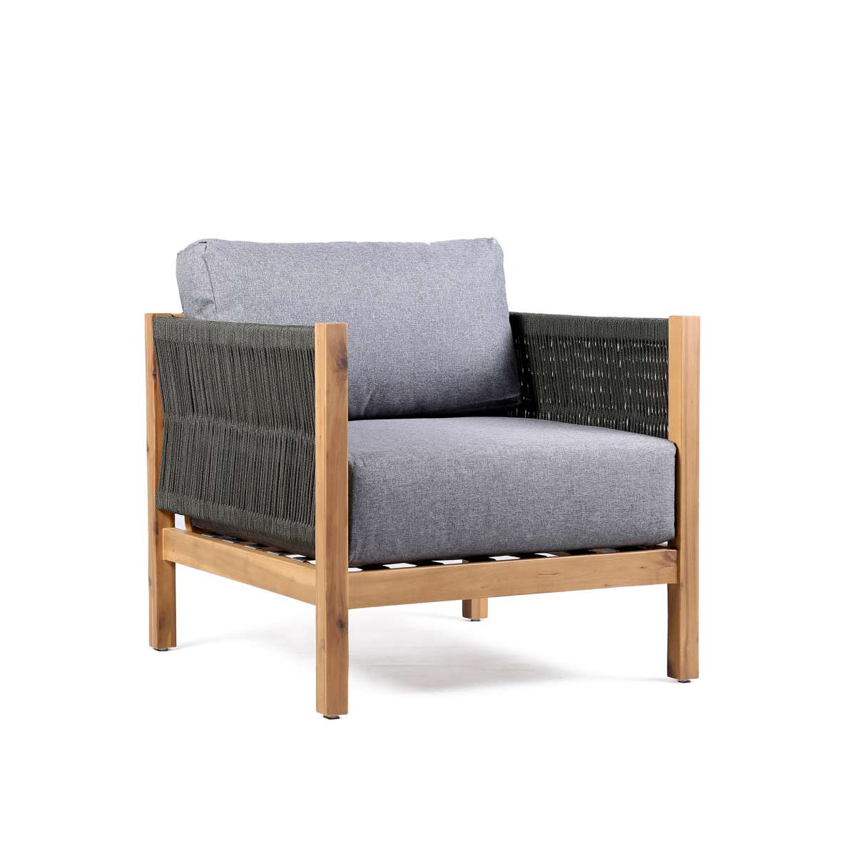 Sienna 4 Piece Acacia Wood Outdoor Sofa Seating Set with Teak Finish and Grey Cushions By Armen Living - Image 4