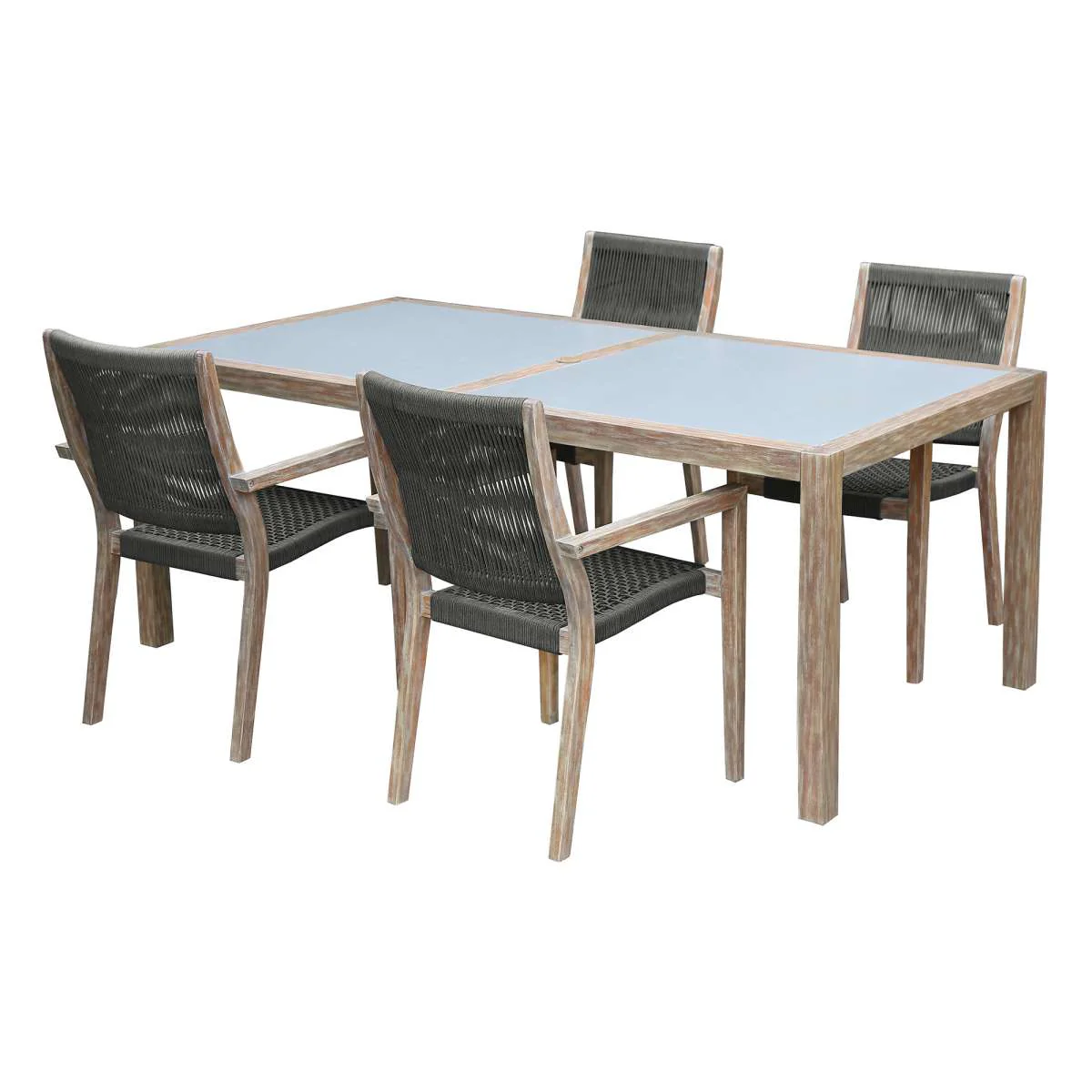 Sienna and Madsen 5 Piece Outdoor Eucalyptus Dining Set with Grey Teak Finish By Armen Living - Image 2