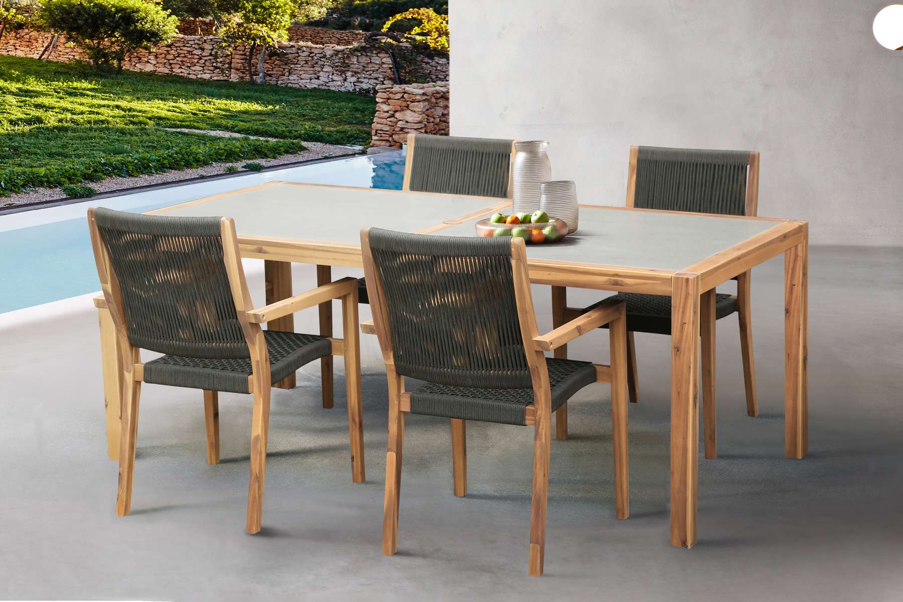 Sienna and Madsen 5 Piece Outdoor Eucalyptus Dining Set with Grey Teak Finish By Armen Living - Image 9