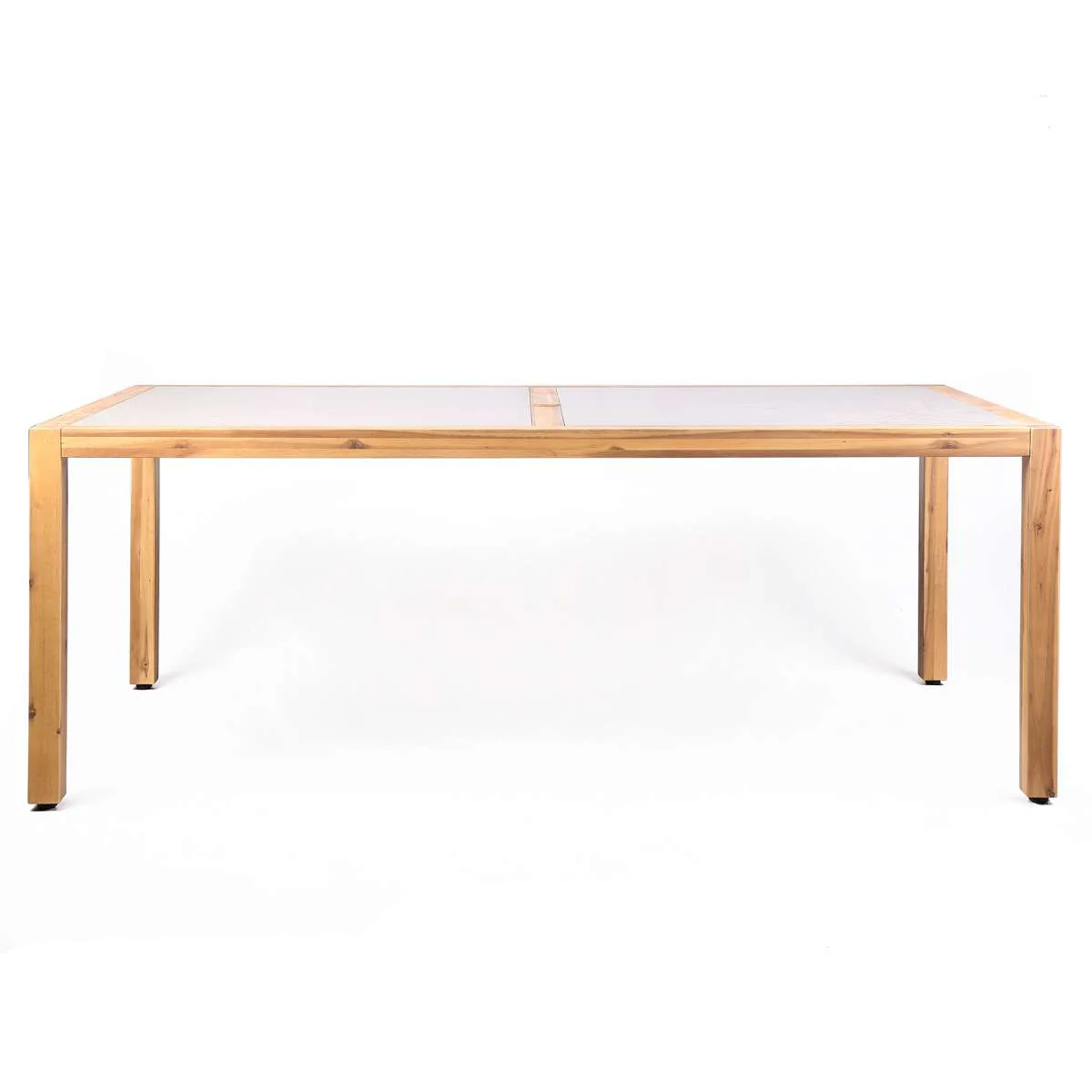 Sienna Outdoor Eucalyptus Dining Table with Teak Finish and Grey Super Stone Top By Armen Living - Image 3