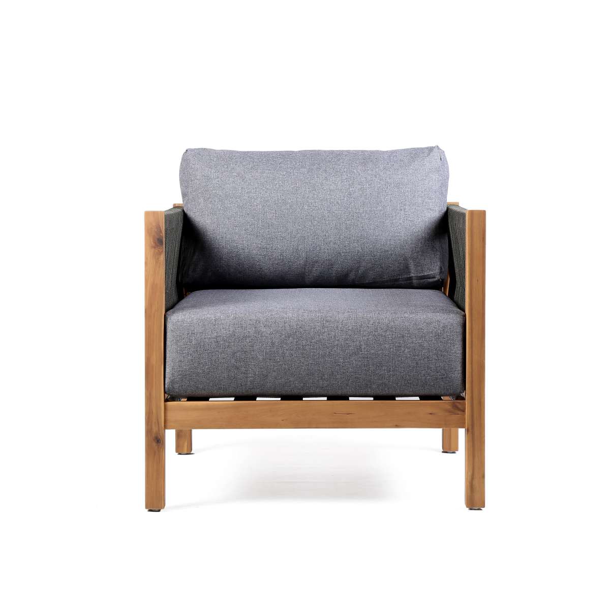 Sienna Outdoor Eucalyptus Lounge Chair in Teak Finish with Grey Cushions By Armen Living - Image 3