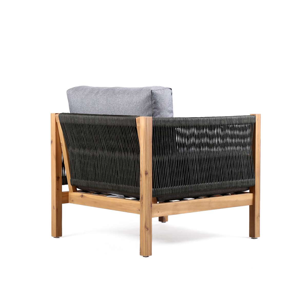 Sienna Outdoor Eucalyptus Lounge Chair in Teak Finish with Grey Cushions By Armen Living - Image 4