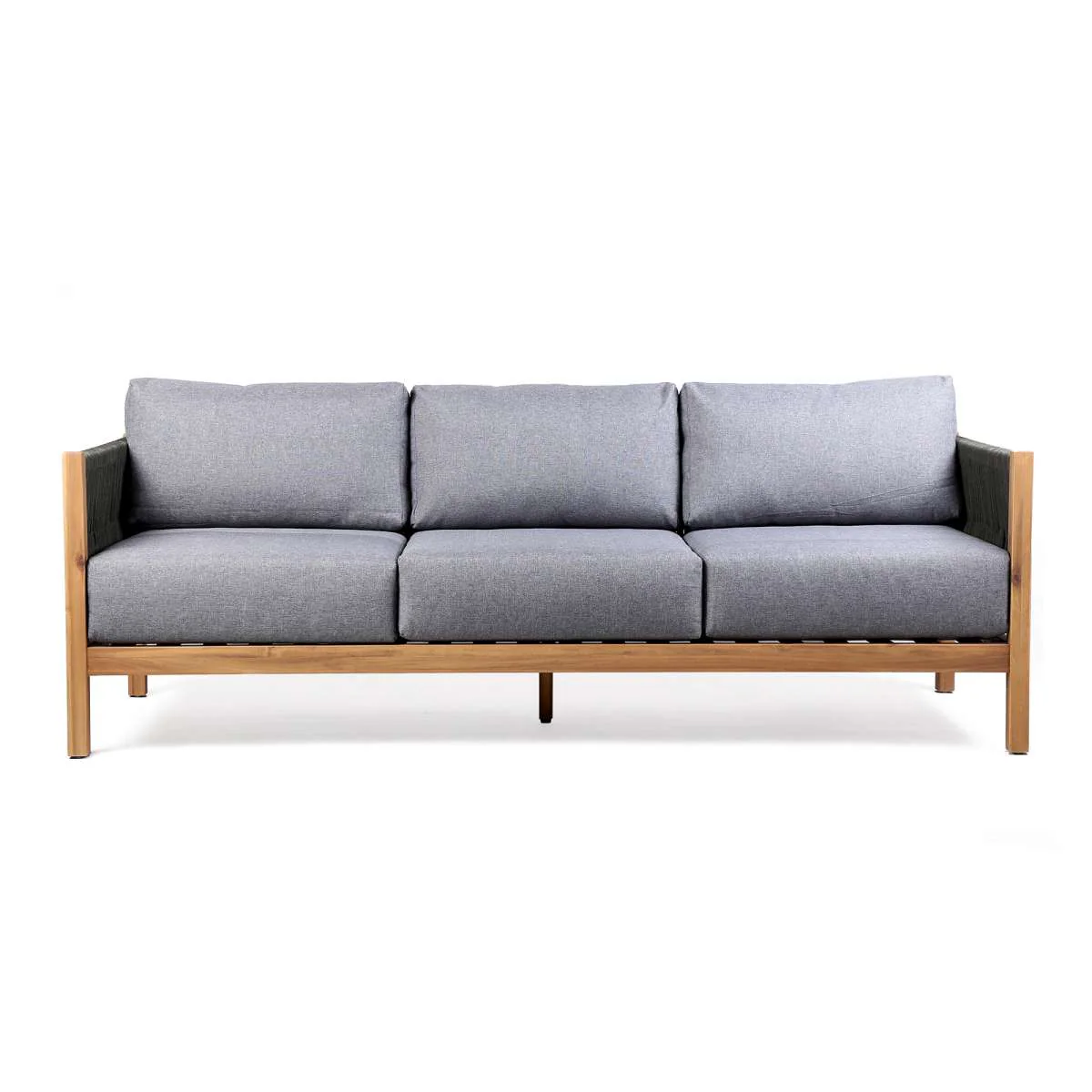 Sienna Outdoor Eucalyptus Sofa in Teak Finish with Grey Cushions By Armen Living - Image 3
