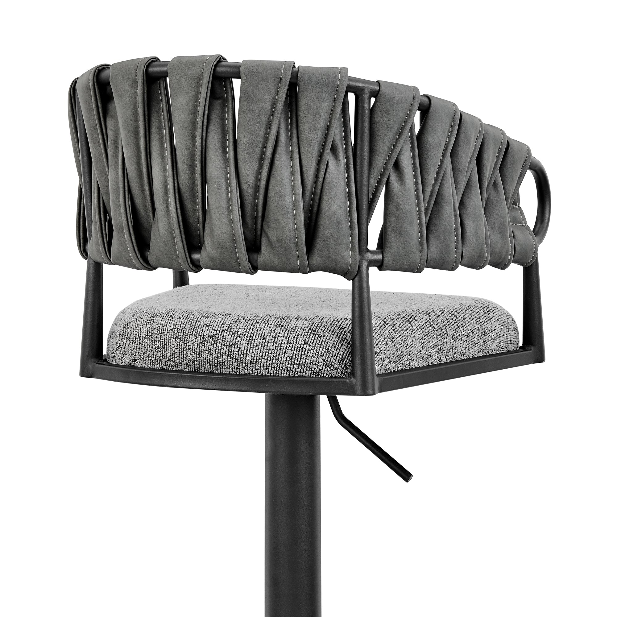 Silabe Adjustable Counter or Bar Stool in Black Metal with Grey Fabric and Faux Leather By Armen Living - Image 10