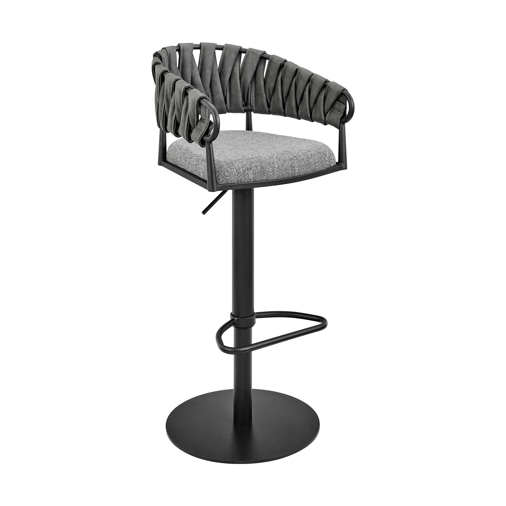 Silabe Adjustable Counter or Bar Stool in Black Metal with Grey Fabric and Faux Leather By Armen Living - Image 2