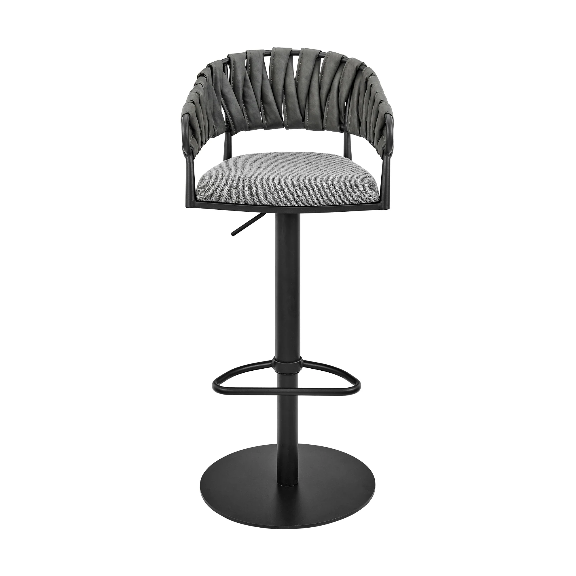 Silabe Adjustable Counter or Bar Stool in Black Metal with Grey Fabric and Faux Leather By Armen Living - Image 3