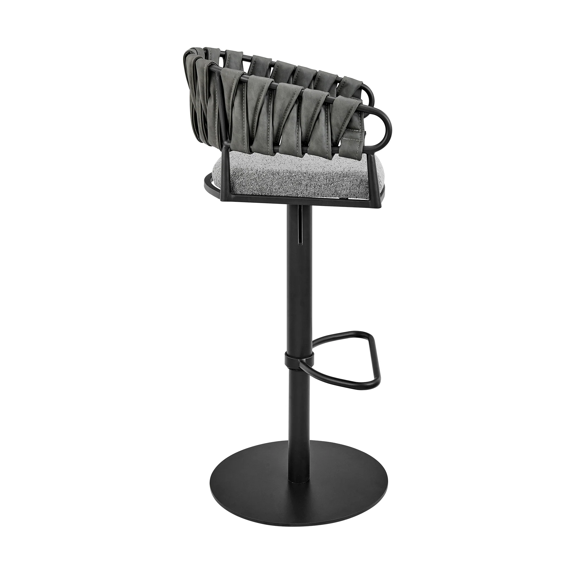 Silabe Adjustable Counter or Bar Stool in Black Metal with Grey Fabric and Faux Leather By Armen Living - Image 4