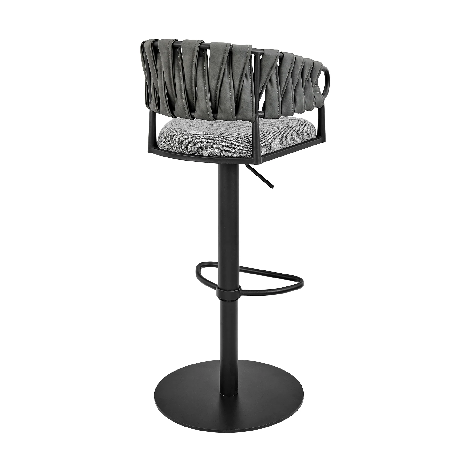 Silabe Adjustable Counter or Bar Stool in Black Metal with Grey Fabric and Faux Leather By Armen Living - Image 5