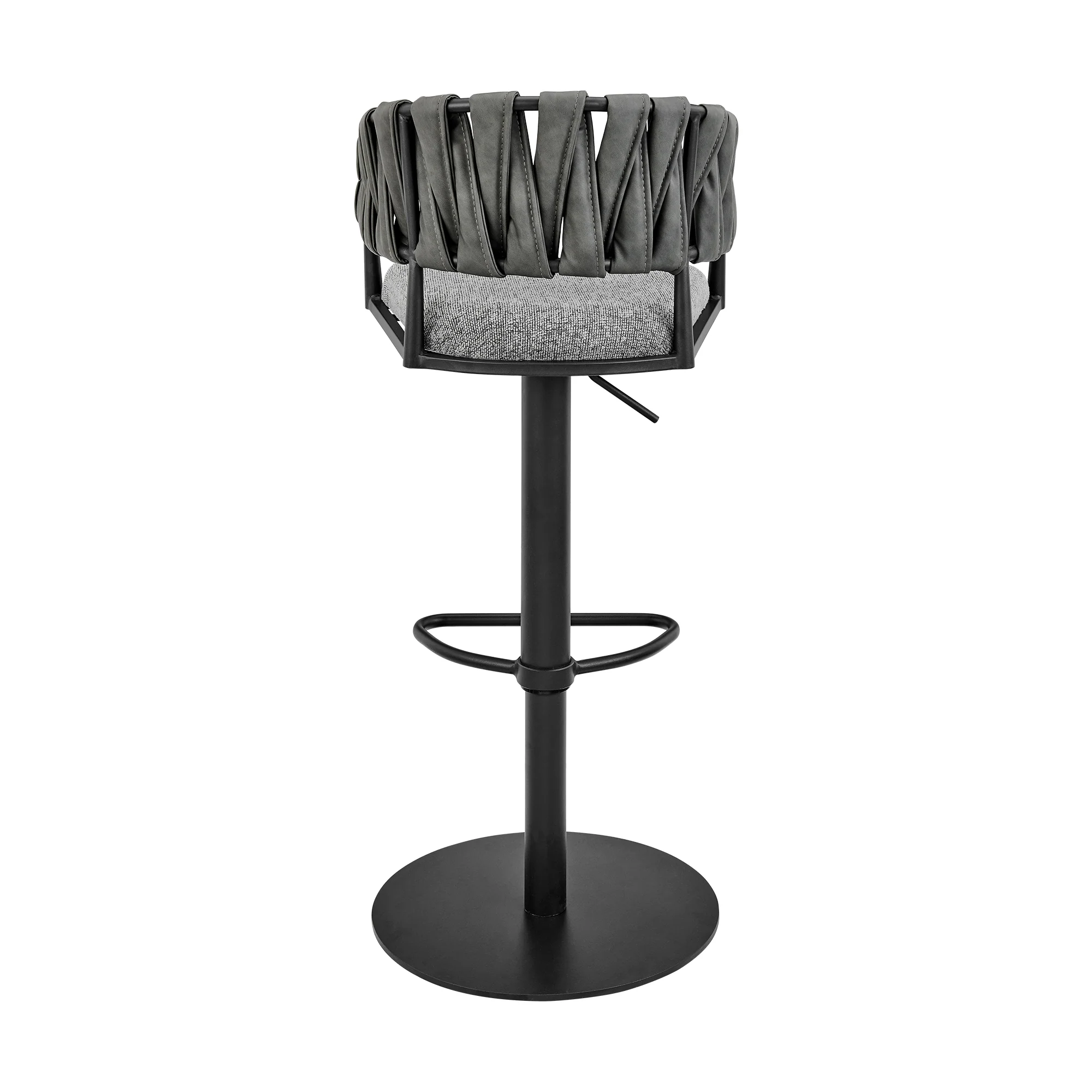 Silabe Adjustable Counter or Bar Stool in Black Metal with Grey Fabric and Faux Leather By Armen Living - Image 6