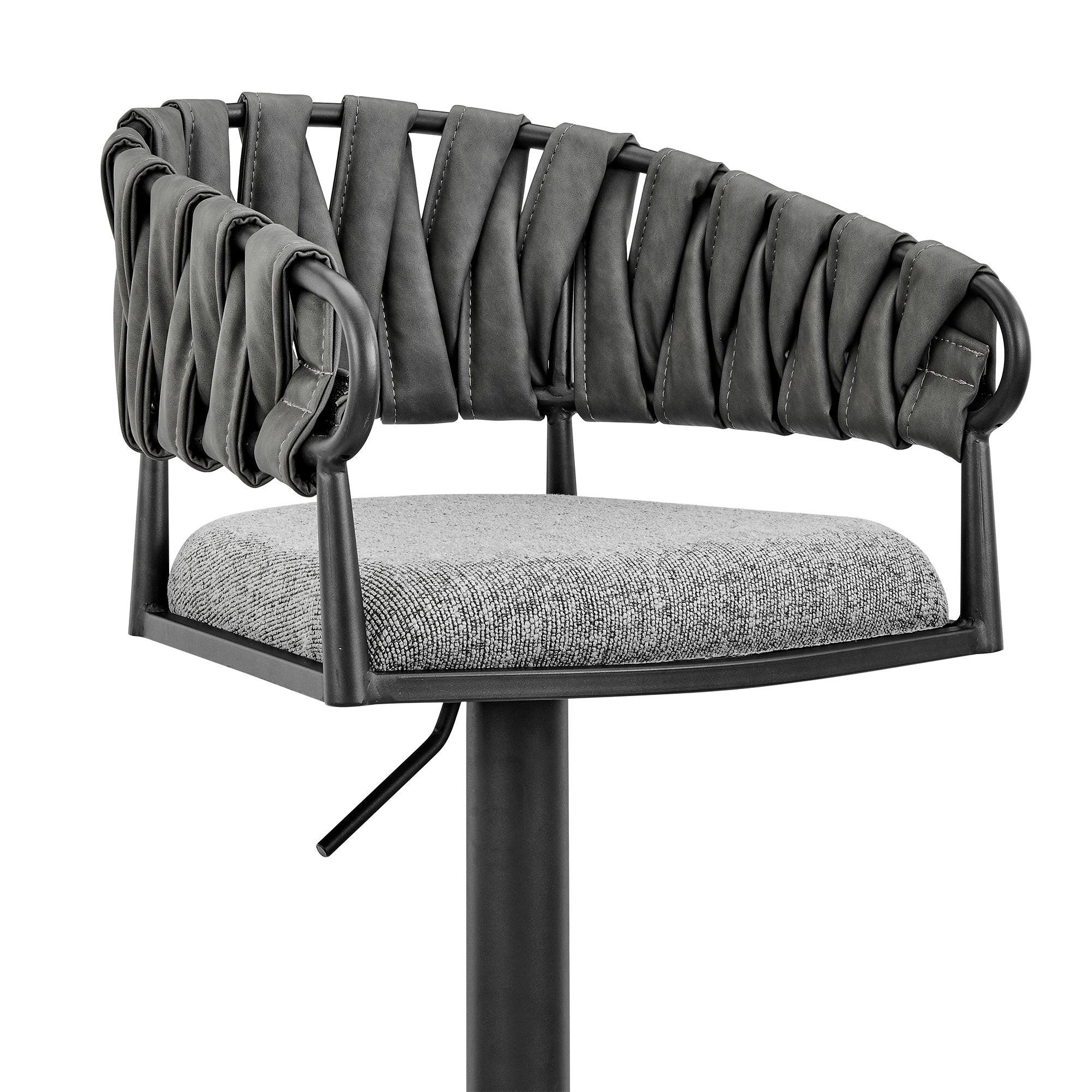 Silabe Adjustable Counter or Bar Stool in Black Metal with Grey Fabric and Faux Leather By Armen Living - Image 7
