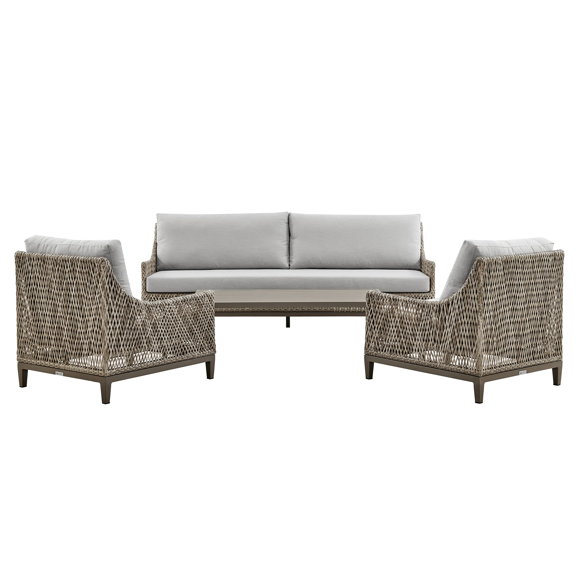 Silvana 4 Piece Outdoor Gray Fabric and Wicker Conversation Set By Armen Living - Image 2