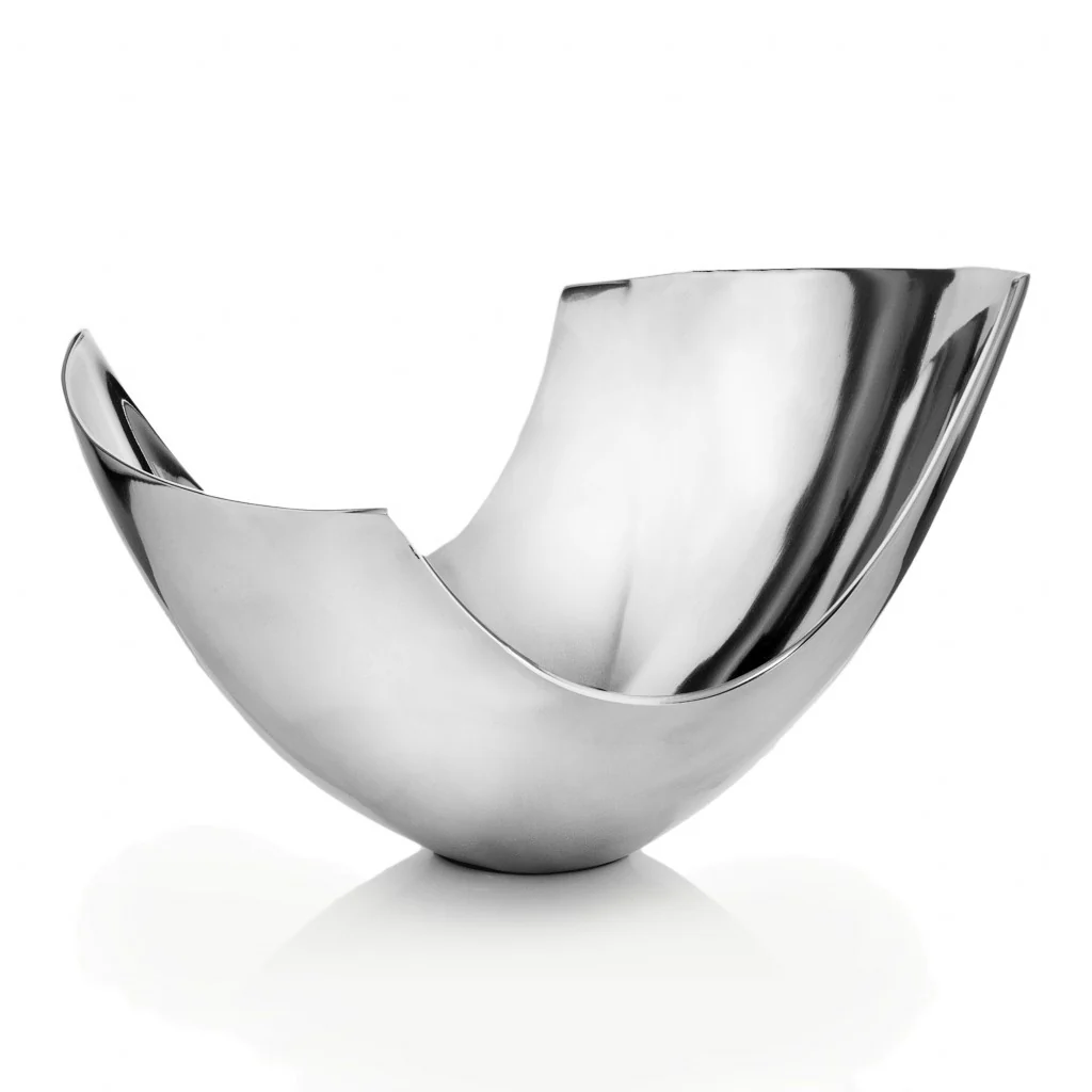 Silver Aluminum Abstract Tray Dish Centerpiece Bowl By Homeroots - Image 3