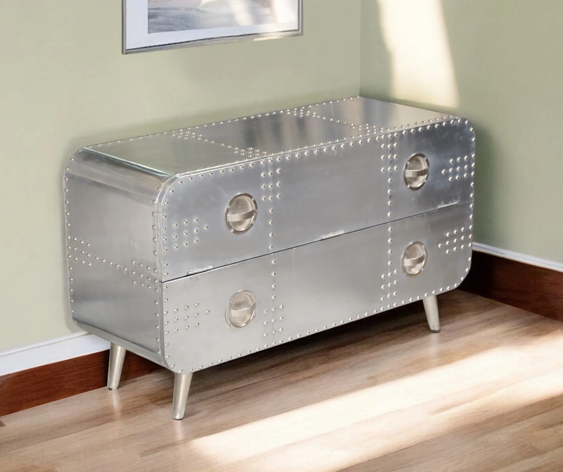 Silver Aluminum Enclosed Storage TV Stand By Homeroots - Image 2