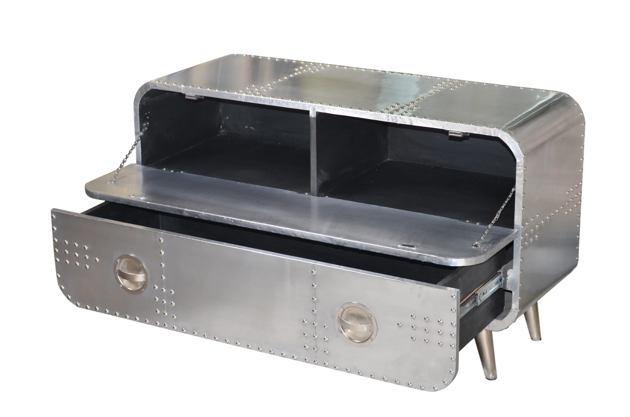 Silver Aluminum Enclosed Storage TV Stand By Homeroots - Image 4